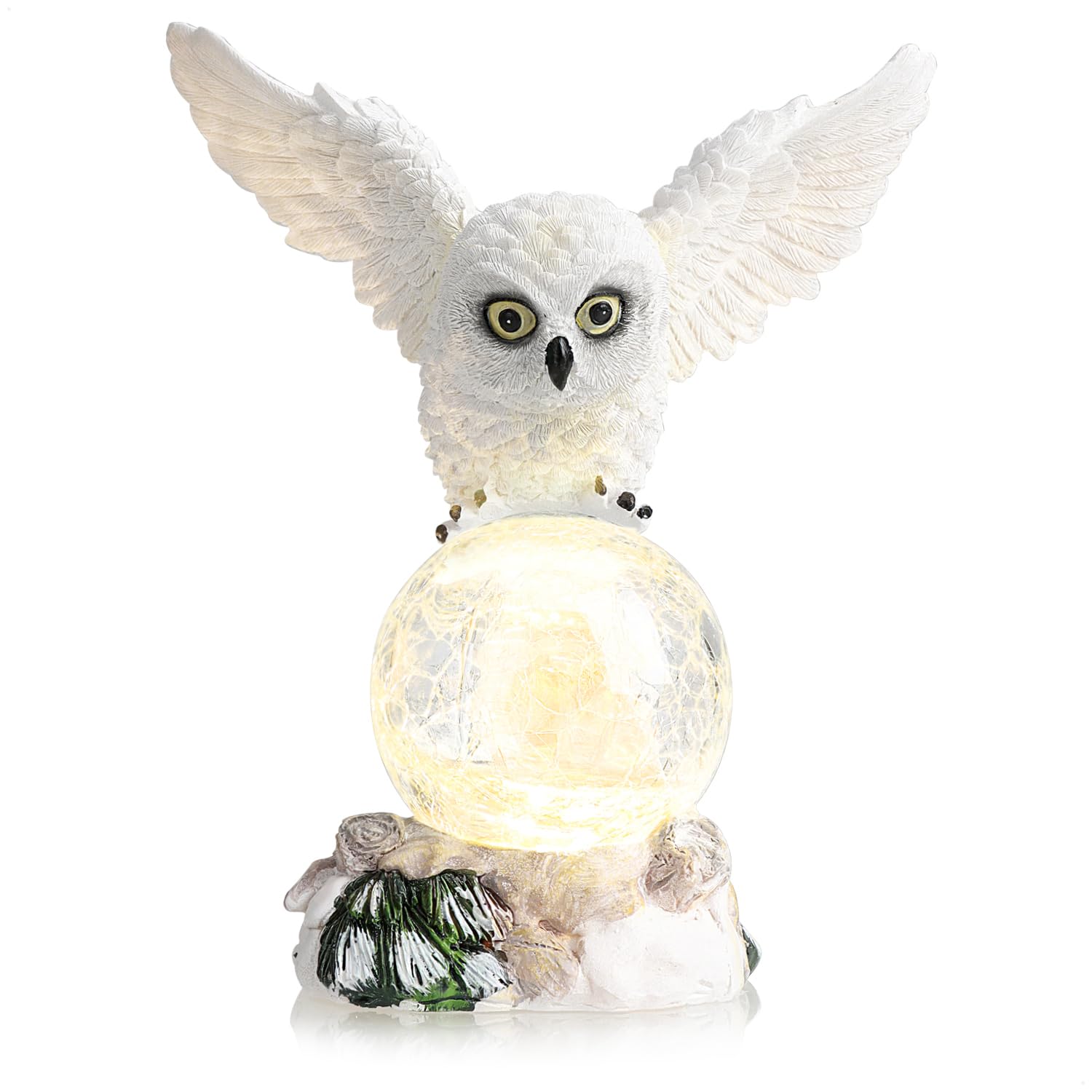 com-four® LED figure owl with glass ball - LED lighting to stand with timer function - decorative Christmas figure (Owl with glass ball)