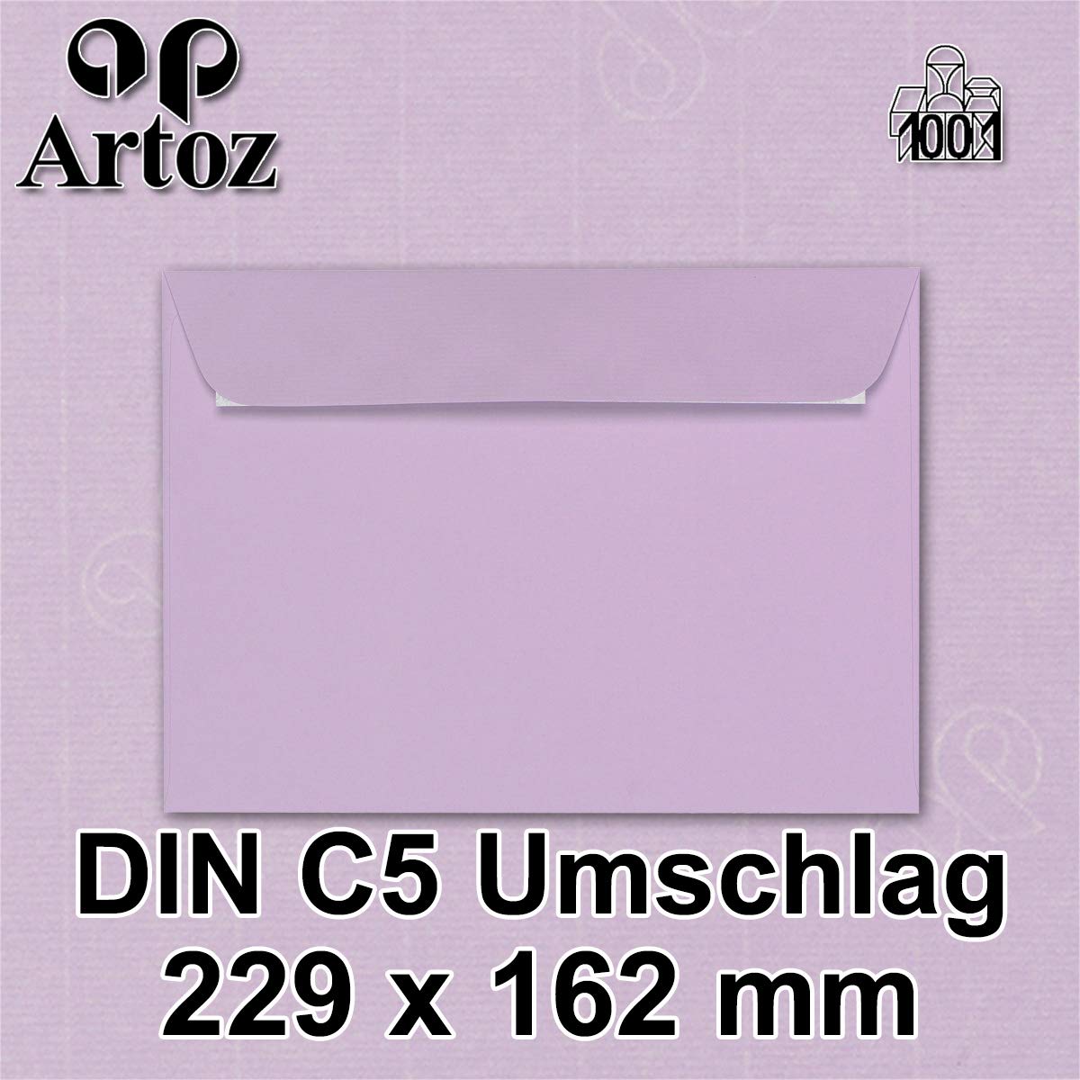 ARTOZ 100 x koperty DIN C5 fioletowe (liliowe) - 229 x 162 mm, koperta bez okienka - koperty samoprzylepne - seria ARTOZ 1001