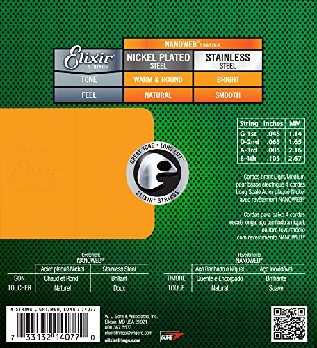 Cordes Elixir® en Acier plaqué Nickel avec revêtement NANOWEB® pour basse 4 cordes, Long Scale, Light/Medium (.045-.105) - Les Beatles, Paul McCartney, John Lennon, RIngo Starr, George Harrison Cordes Elixir® en Acier plaqué Nickel avec revêtement NANOWEB® pour basse 4 cordes, Long Scale, Light/Medium (.045-.105) – Image 3