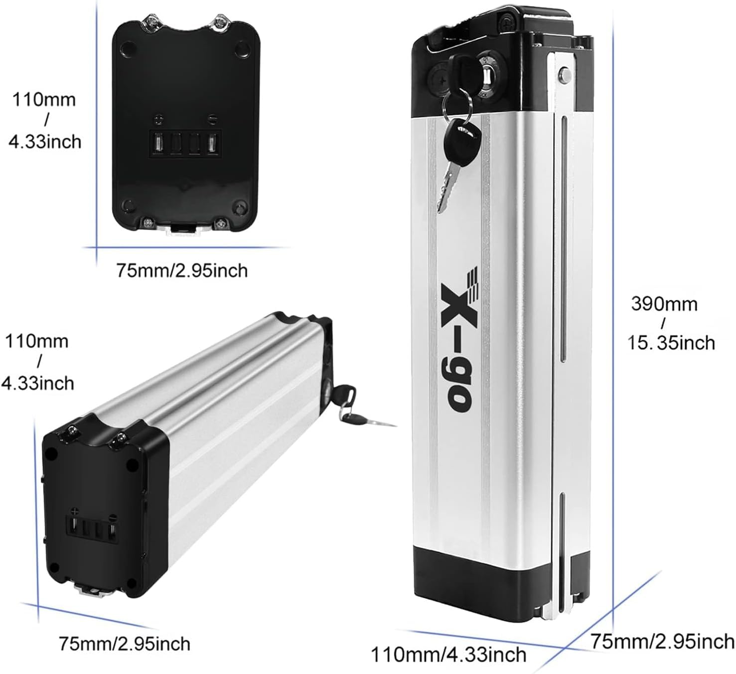 X-go Elektryczny rower 36V 10AH z ładowarką i kablem 2-pinowym rozładowaniem, akumulator litowo-jonowy Ebike do silnika 200W 250W 350W