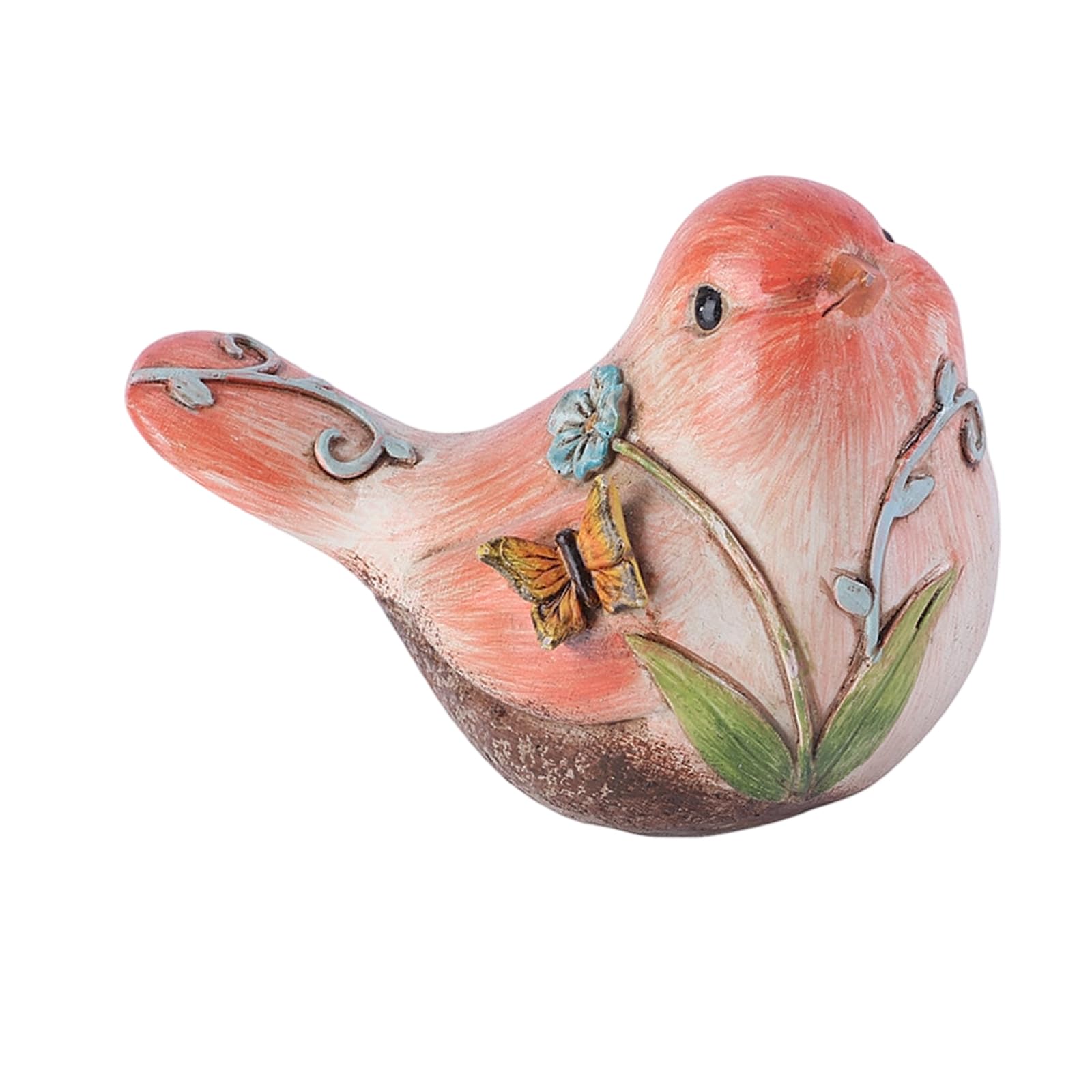Bird Figurine for Tabletop Decor Resin Sculpture with Raised Flower and Butterfly Detail for Shelf and Console Table Tiered Tray Decor