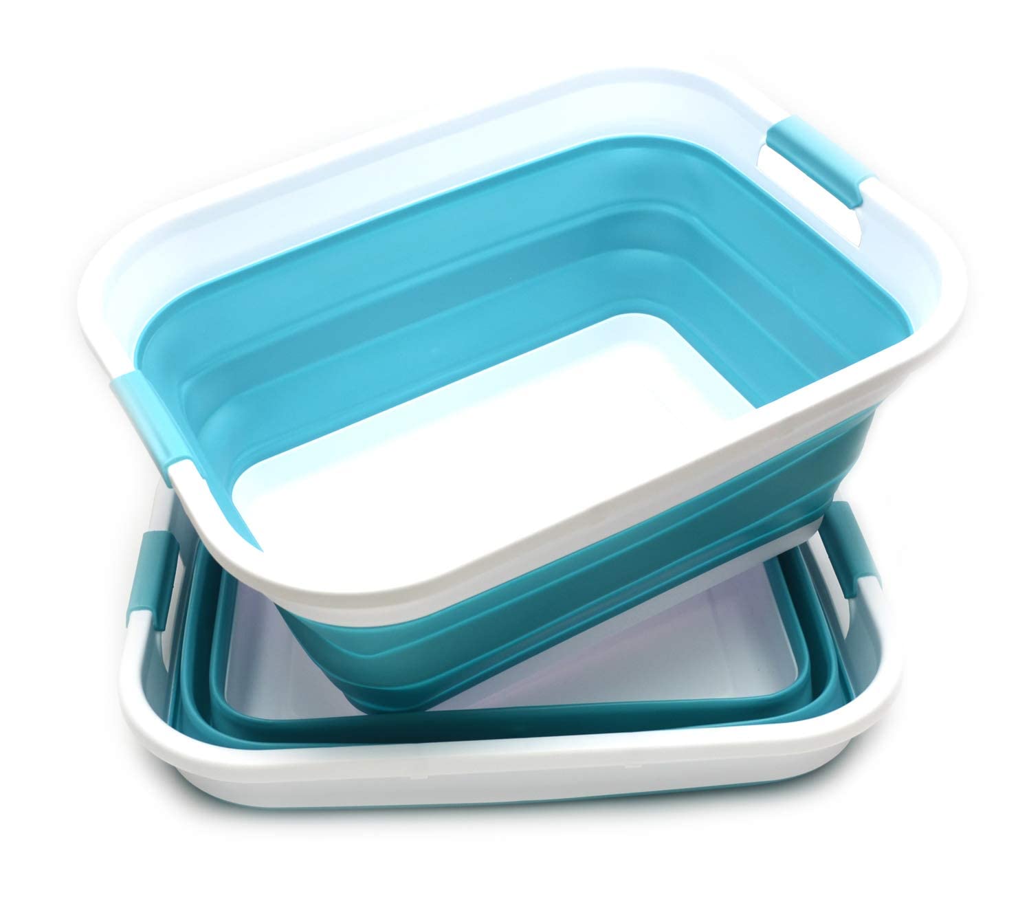 SAMMART 41L Set of 2 Collapsible Plastic Laundry Basket - Foldable Pop Up Storage Container/Organizer - Portable Washing Tub - Space Saving Hamper/Basket (2, Bright Blue)