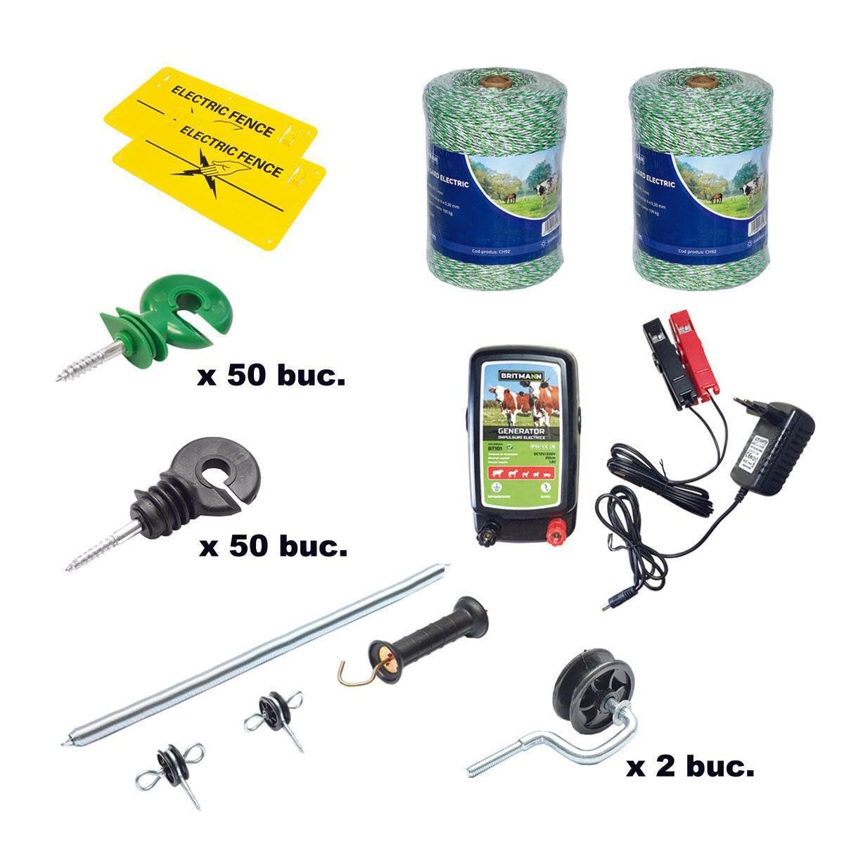 Kit Recinto Elettrico Elettrificatore 12/220V, 1,8 Joule, Filo 1000 MT