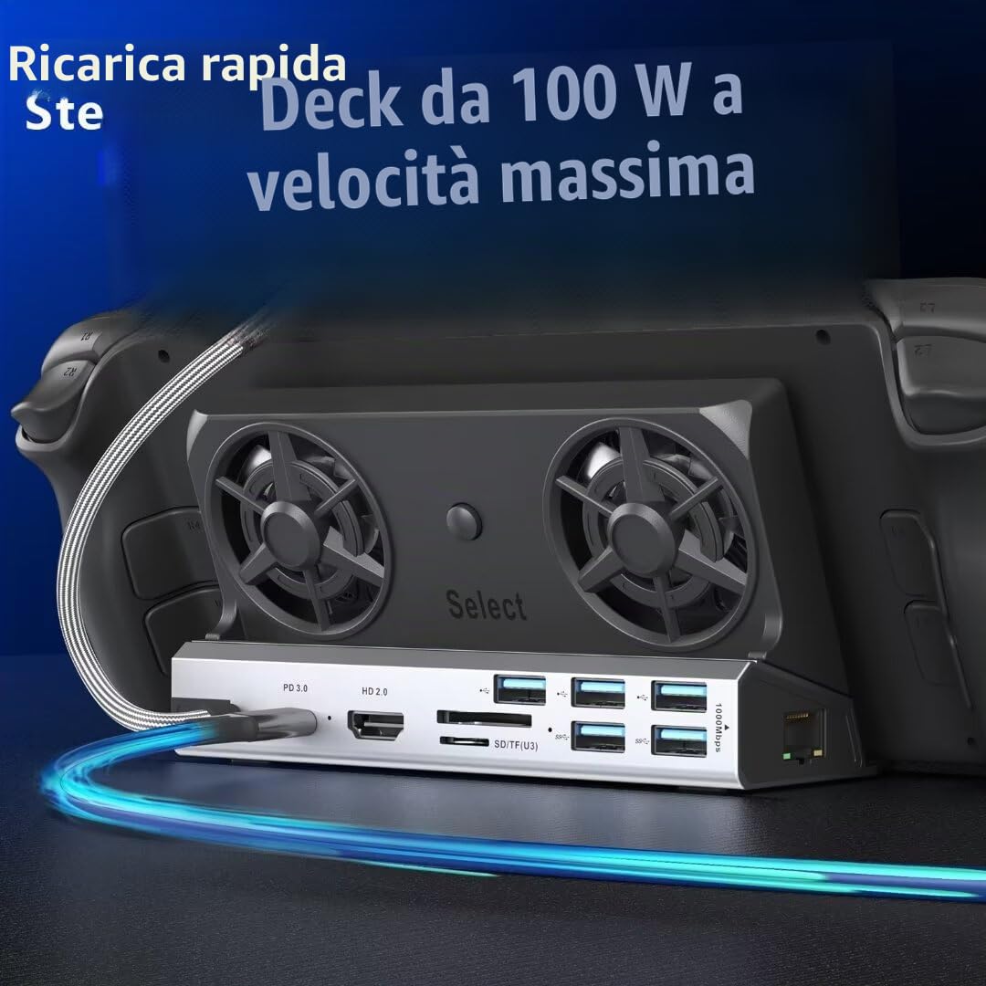 YCE Freve di raffreddamento 14 in 1 Steam Deck Docking Station with HDMI 2.0,6 USB Ports,1000Mbps,Type c 100W PD,DP1.2,VGA 40Gbps Adapter for Steam Deck/Rog Ally/Switch/Legion Go