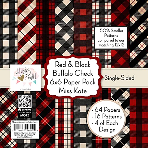 6x6 Pattern Paper Pack – Red & Black Buffalo Check - for 7 Scrapbook Premium Specialty Paper Single-Sided 6
