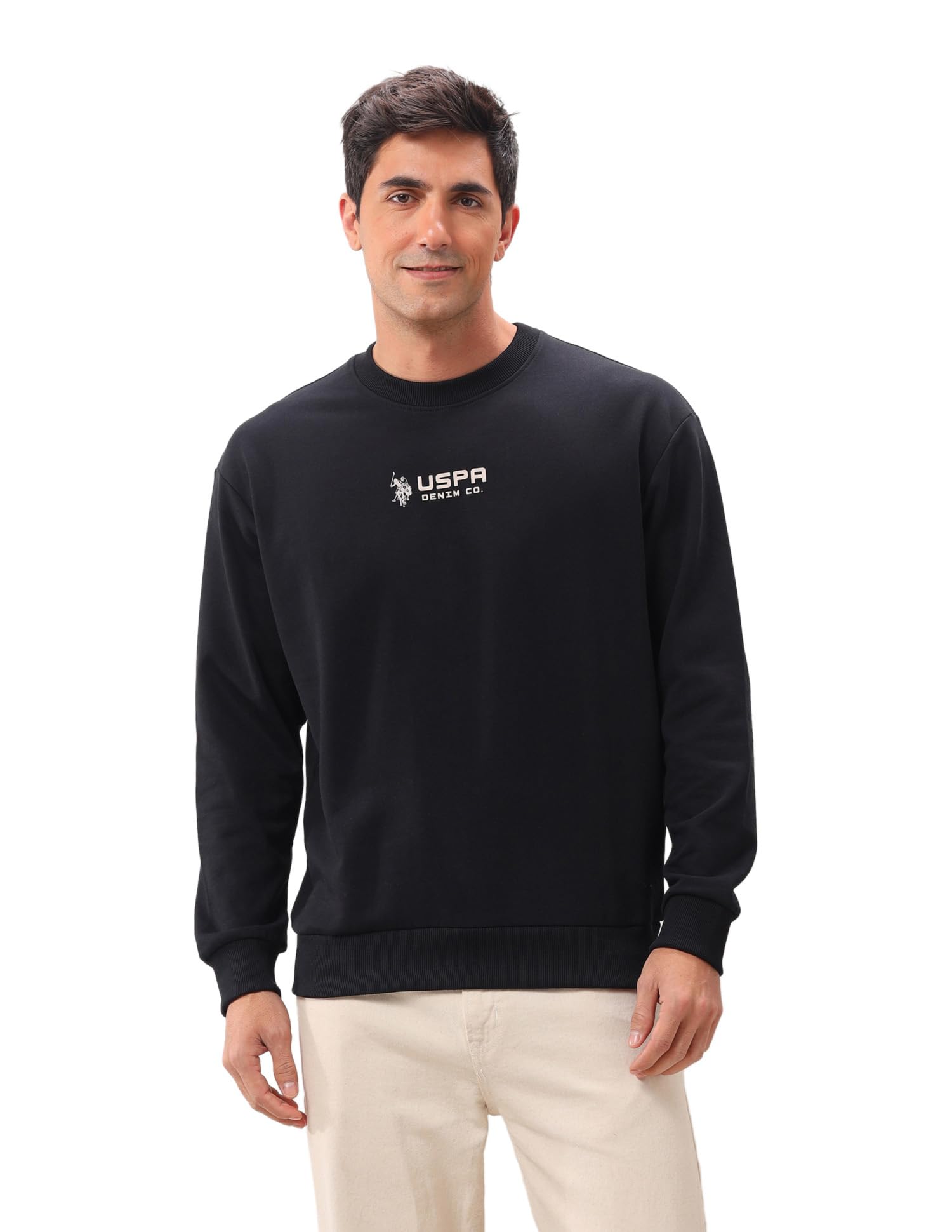 u.s. polo assn. Men's Black Printed Crew Neck Long Sleeve Casual Cotton Oversized Fit Sweatshirt-picture-33