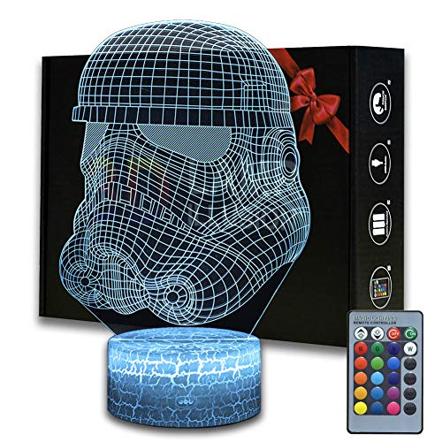 Luz nocturna 3D ilusión de Star Wars con 7 colores cambiantes lámpara decorativa con mando a distancia, para niños y fans de Star Wars (MY200-Stormtrooper) Cover