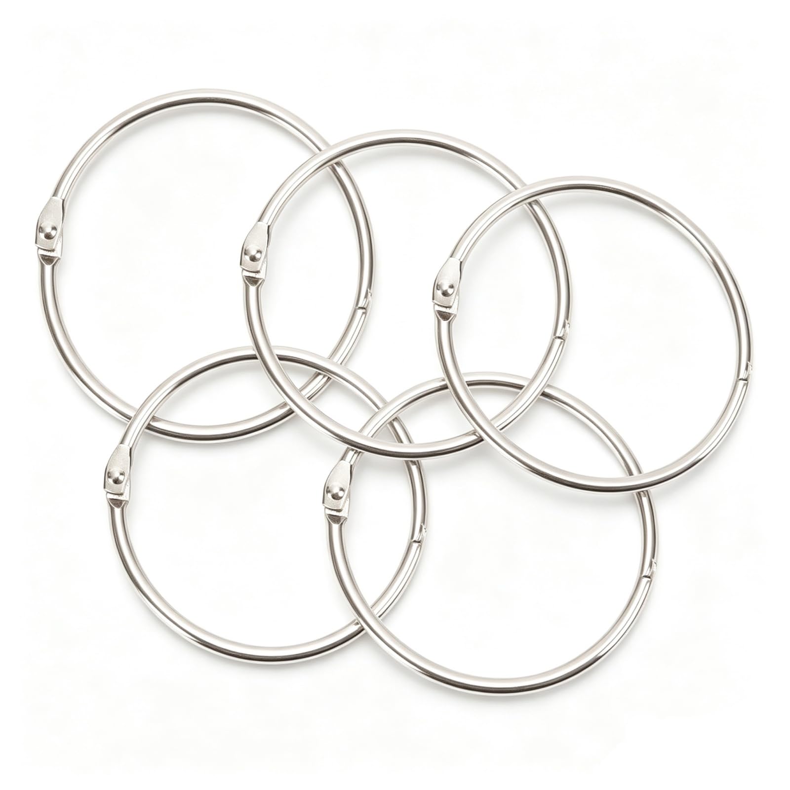 Large Binder Rings 80mm, 5 Pack Metal Key Rings, Multi-Purpose Split Rings (Silver White, 5PCS)