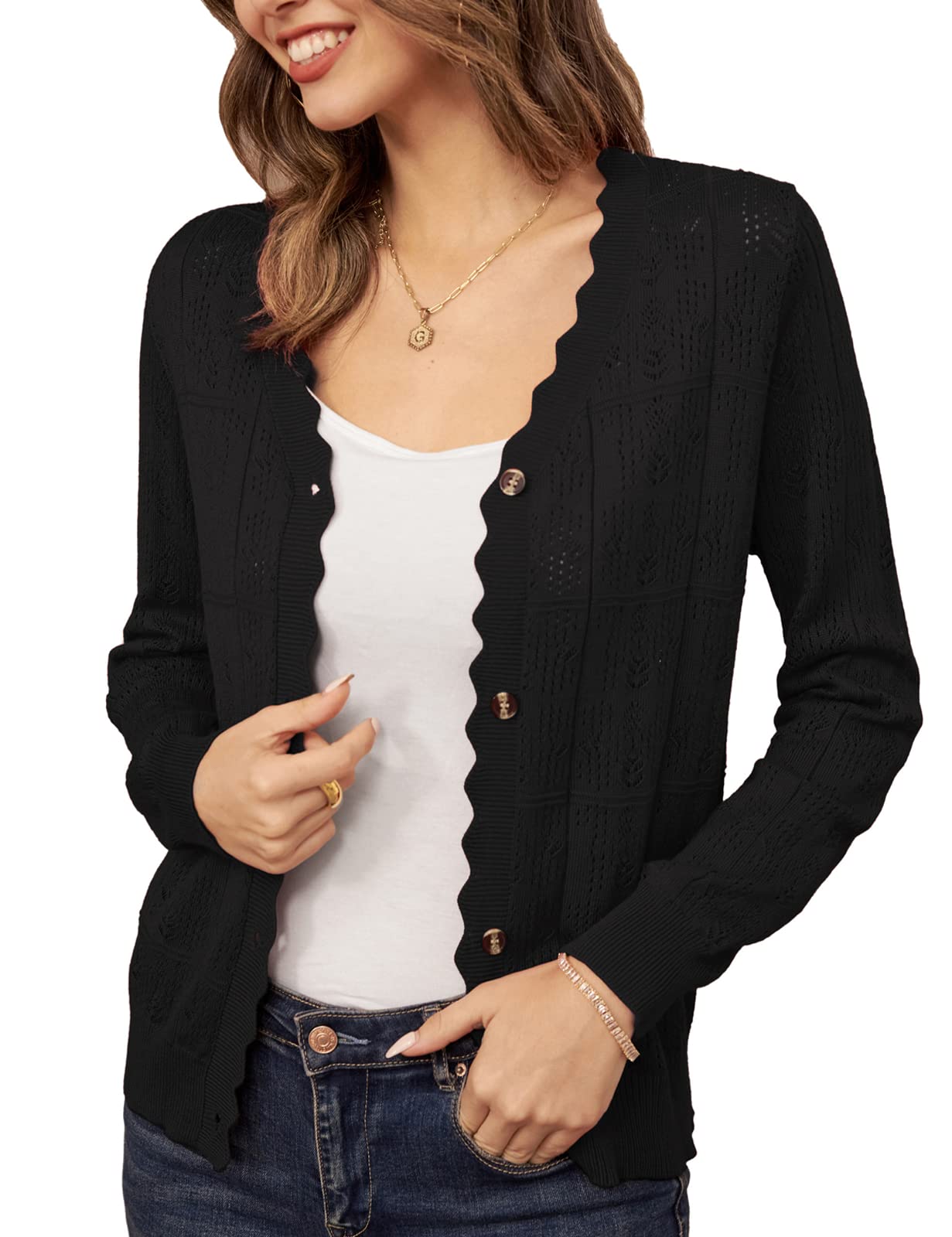 GRACE KARIN Cardigan a Maglia Vintage Donna a Manica Lunga a Tinta Unita con Scollo a V con Bottoni