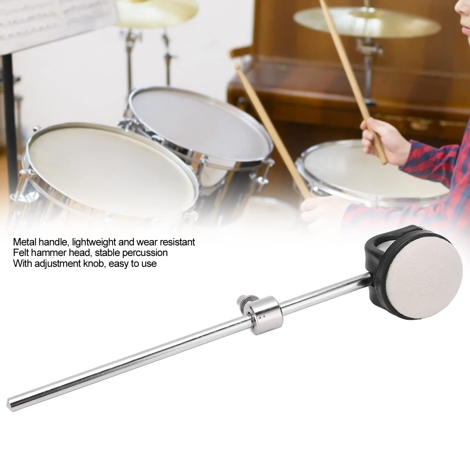 FLEXMAN Bass Drum Pedal Hammer Beater, Percussion Instrument Accessory with Felt Head and Metal Handle for Replacement of Percussion Instrument Accessory