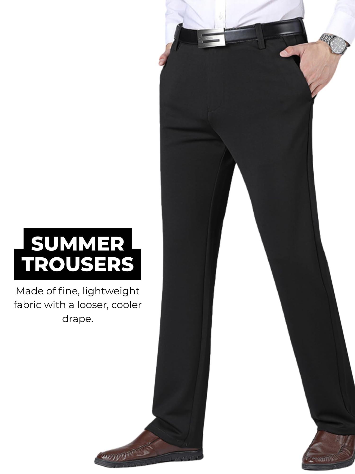 MAGIC SELECT Pantaloni da Uomo Eleganti. Pantaloni da Abito, Taglio Dritto con Pieghe e Tasche da Utilizzare in Ufficio, Lavoro, Cameriere, Impiegato di Magazzino (Primavera-Estate)