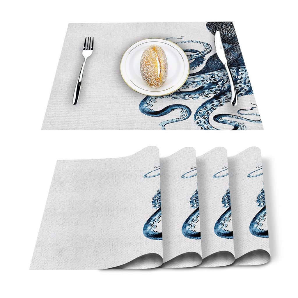 IANSHFKN 4/6pcs Set Table Mats Printed Cotton Linen Napkin Kitchen Accessories Home Party Decorative Placemats