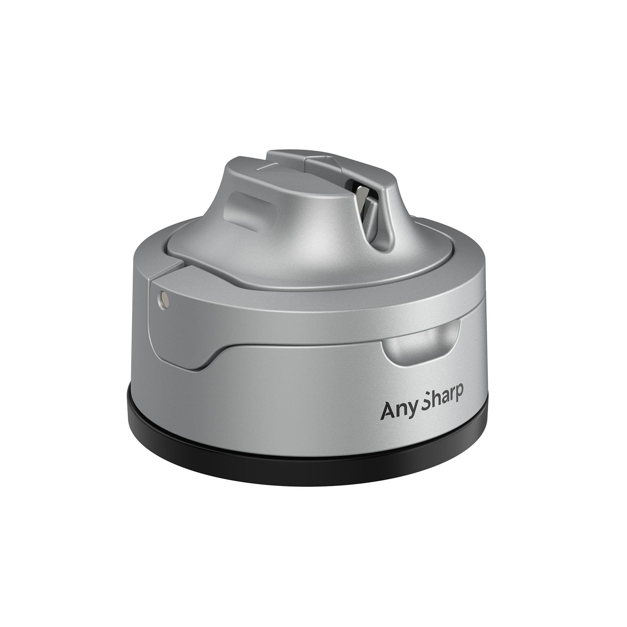 AnySharp Evo Messerschärfer & Messerschleifer mit verstärktem PowerGrip Saugnapf, Wolframkarbid-Schärfsystem mit Metall-Auffangbehälter, für Küchenmesser, Wellenschliff & gehärteten Stahl