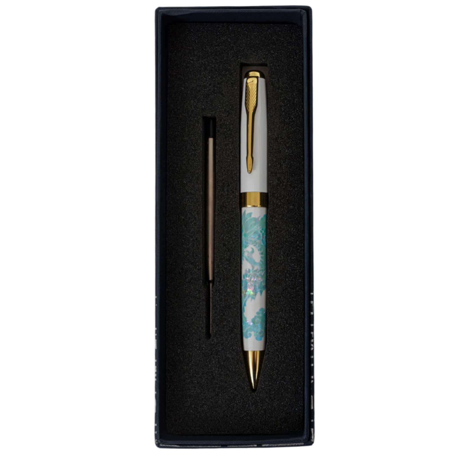 February Mountain Mother of Pearl Ballpoint Pen, Retractable Ballpoint Pens, for Gift, Business, Office, 1.0mm Medium Point Black Ink, Extras Replaceable Metal Refills (Crane-Blue-Black Ink) โ image 1