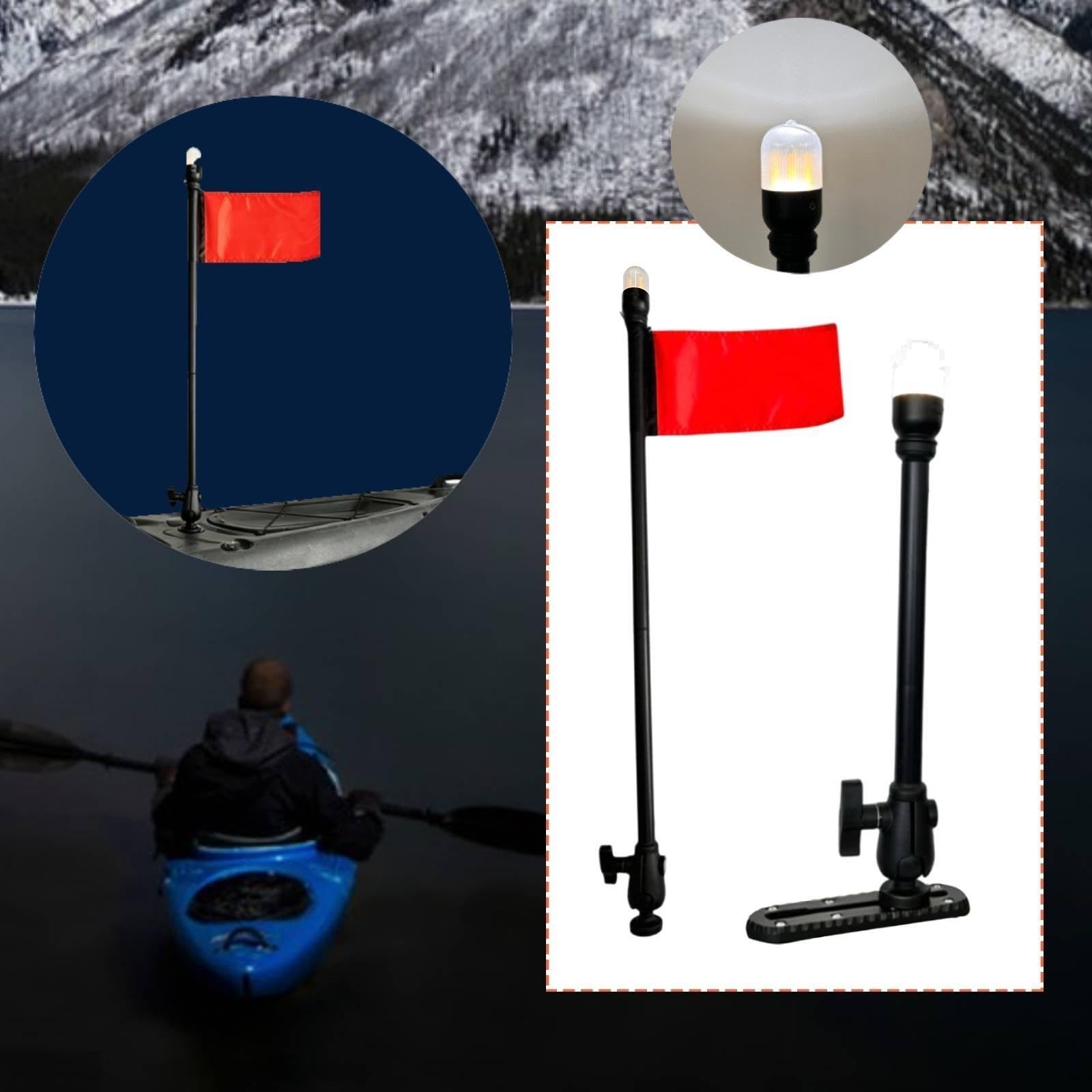Kayak Light Illuminazione Palo Kayak Accessori LED Lampada Portatile Bandiera Segnalazione Alluminio Resistente Adatta per Pesca Canoa Barca