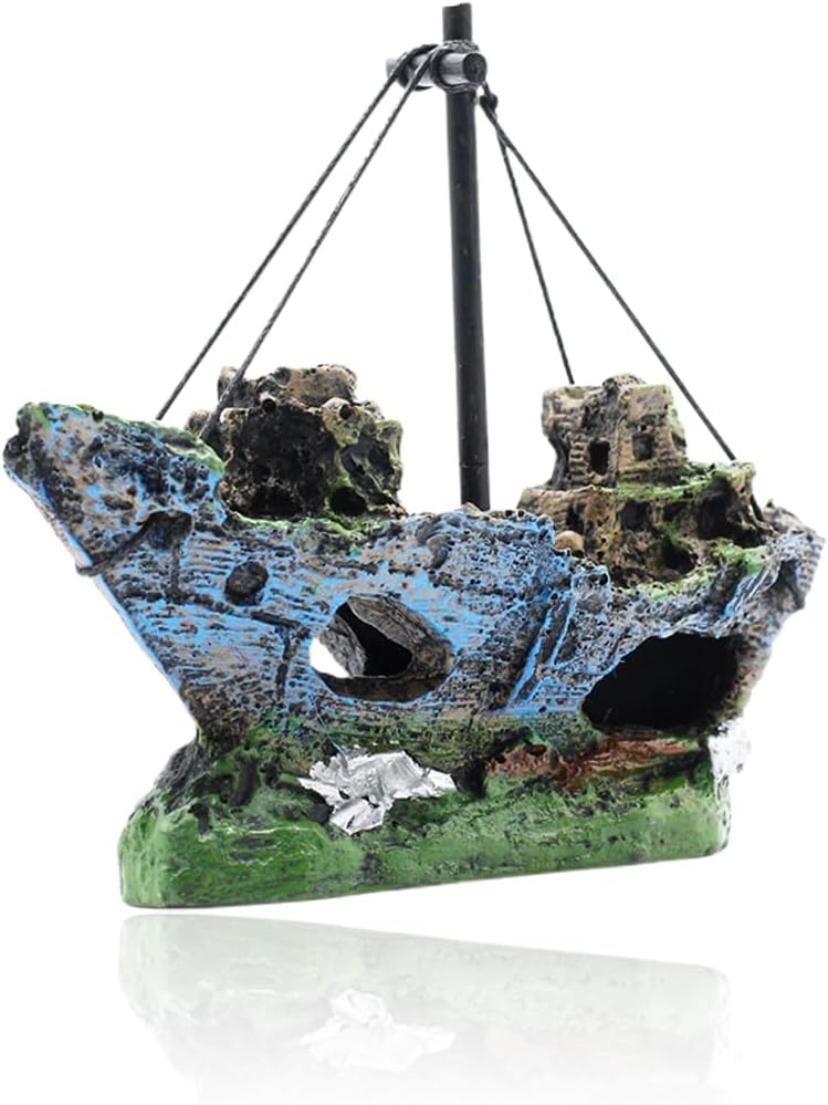 Decorazione Acquario Naufragio - In Resina, 14x5x13 Cm, Per Acqua Dolce, Pesci E Gamberetti