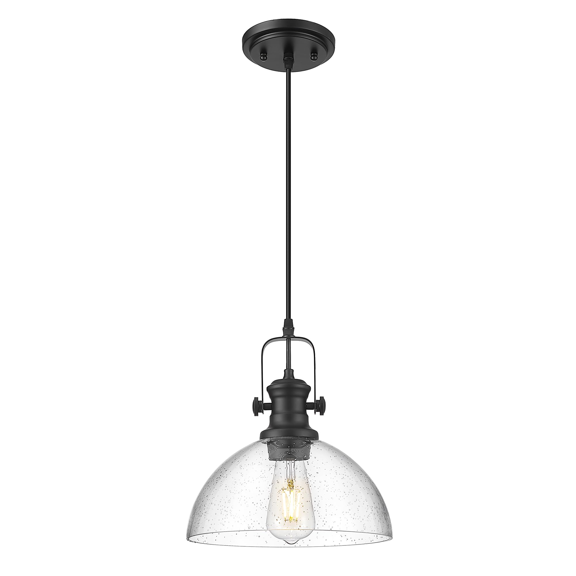 10.5" Black Pendant Lights Kitchen Island, Seeded Glass Shade