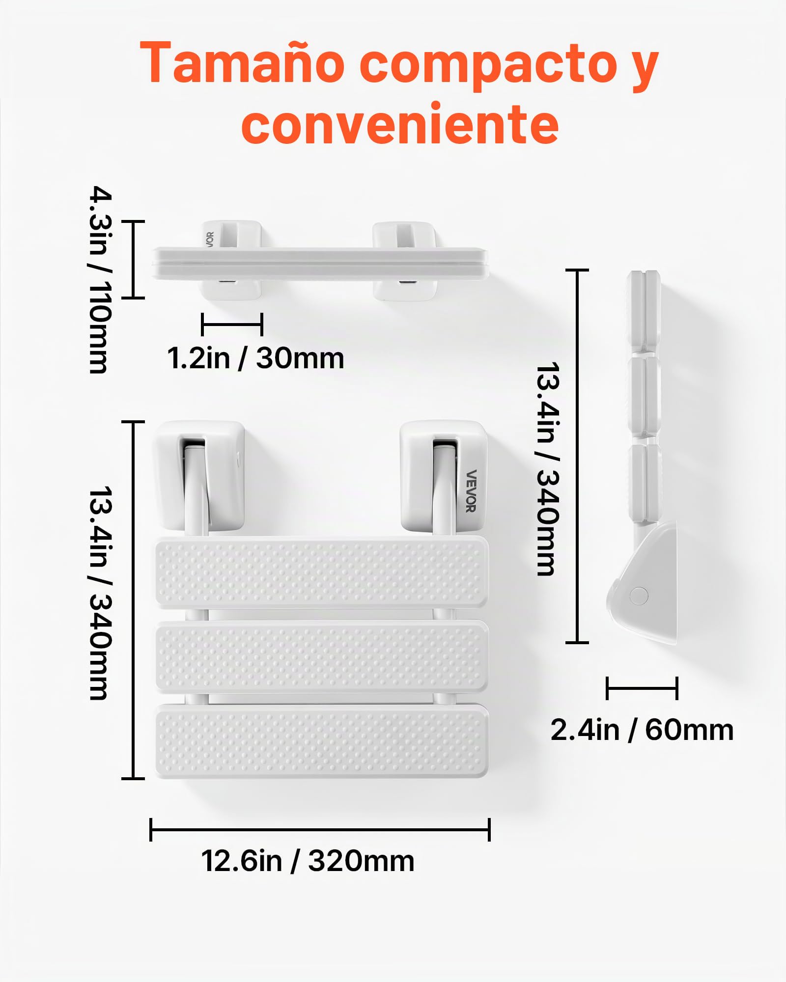 VEVOR Asiento de Ducha Abatible de PP, Silla de Ducha Plegable Montaje en Pared con Marco de Aleación de Aluminio, Taburete de Baño con Capacidad de Carga de 100 kg, para Adultos, Mayores, Blanco