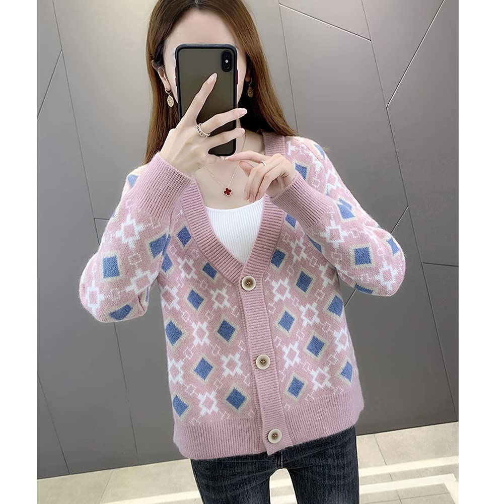 Cárdigan de otoño Nueva Chaqueta de Punto de suéter Corto para Mujer Suéter de Abeto de Damas de Primavera Dulce (Color : Blanco cremoso, Tamaño : L) (Blanco cremoso.)