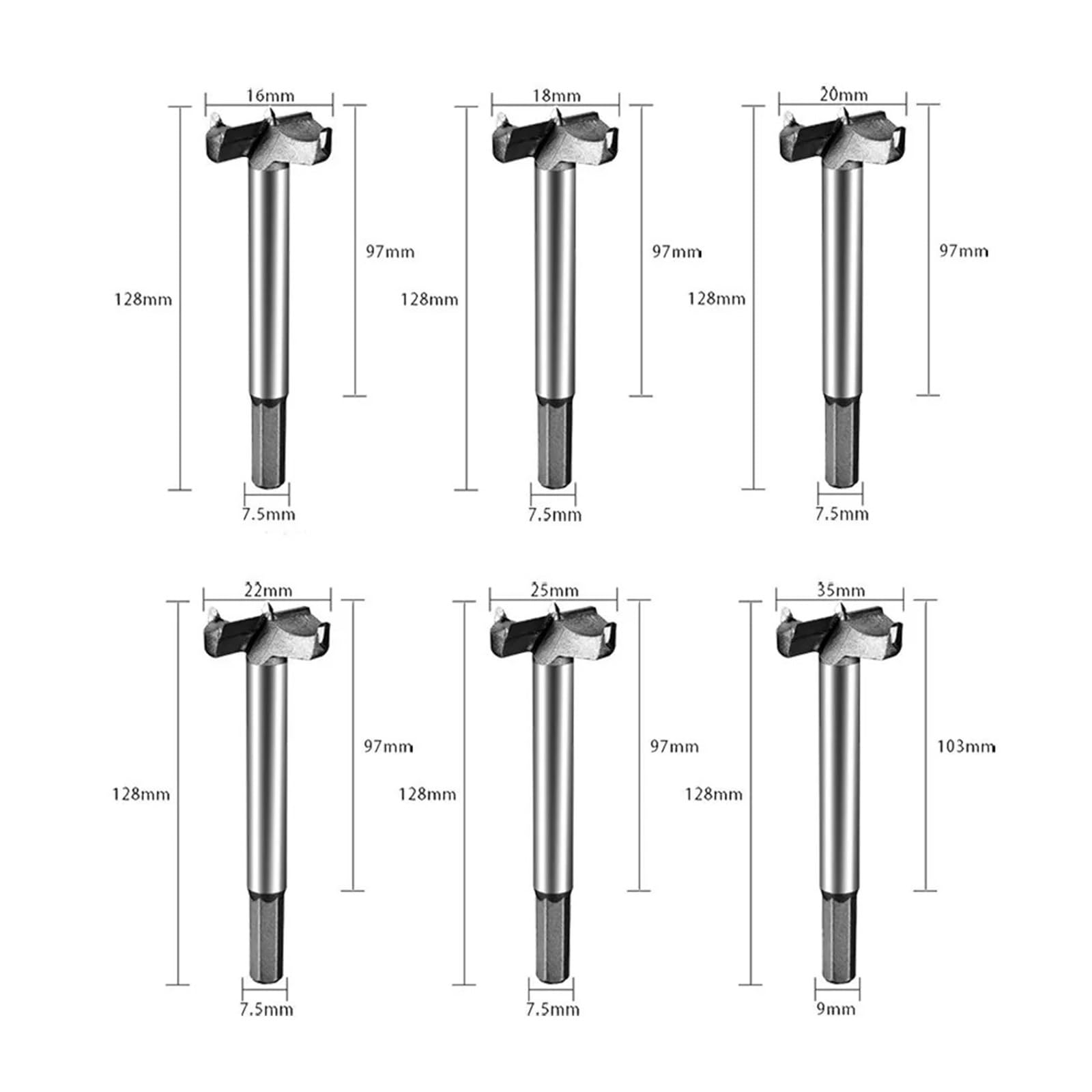 6 Pezzi 16-35 Mm Autocentrante A Tazza Fresa In Acciaio Al Carbonio Carburo Di Tungsteno Punte Da Trapano For Legno Utensili For La Lavorazione Del Legno