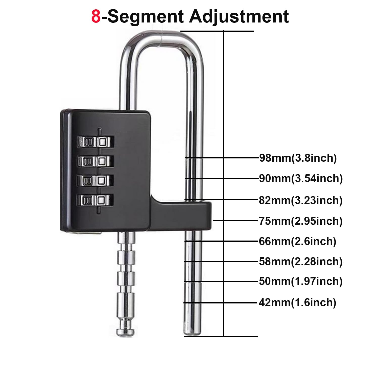 Cadenas à combinaison en forme de U en acier inoxydable avec code longue anse réglable pour extérieur, école, casiers de sport, clôtures (noir)