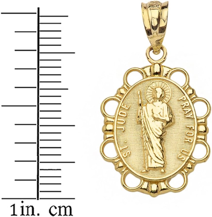 Solid 10k Yellow Gold St. Jude Thaddeus Pray For Us Oval Medal Pendant - Image 2