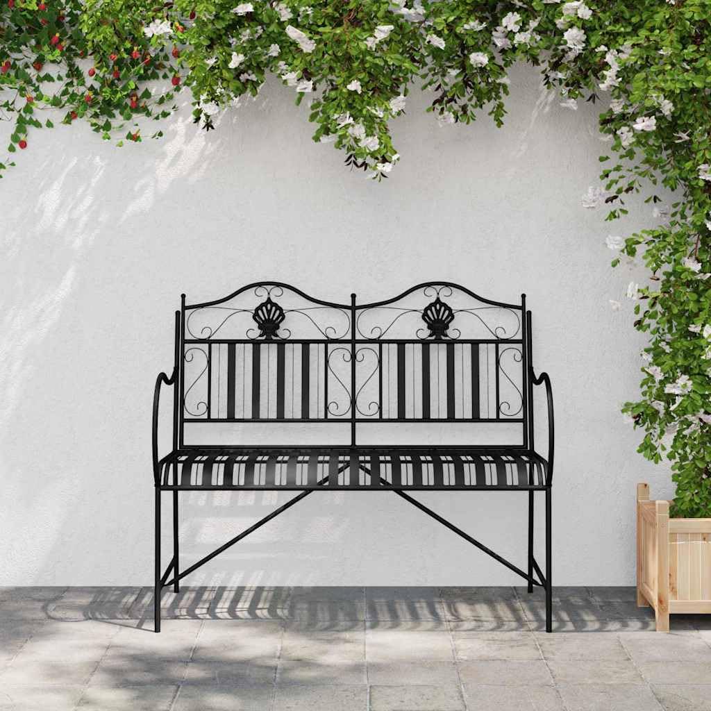 Panchina da Giardino in Acciaio Nero, Seduta Esterno 103cm | Elegante seduta a due posti ideale per arredare balcone, terrazzo o portico con una struttura in metallo robusto.
