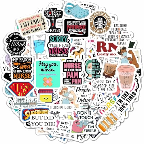 BulbaCraft 100Pcs Funny Nurse Stickers, Funny Nurse Gifts, Nursing Stickers, Medical Decals for Computer, Cups, Planner Laptop Decals, Gifts for Women & Men