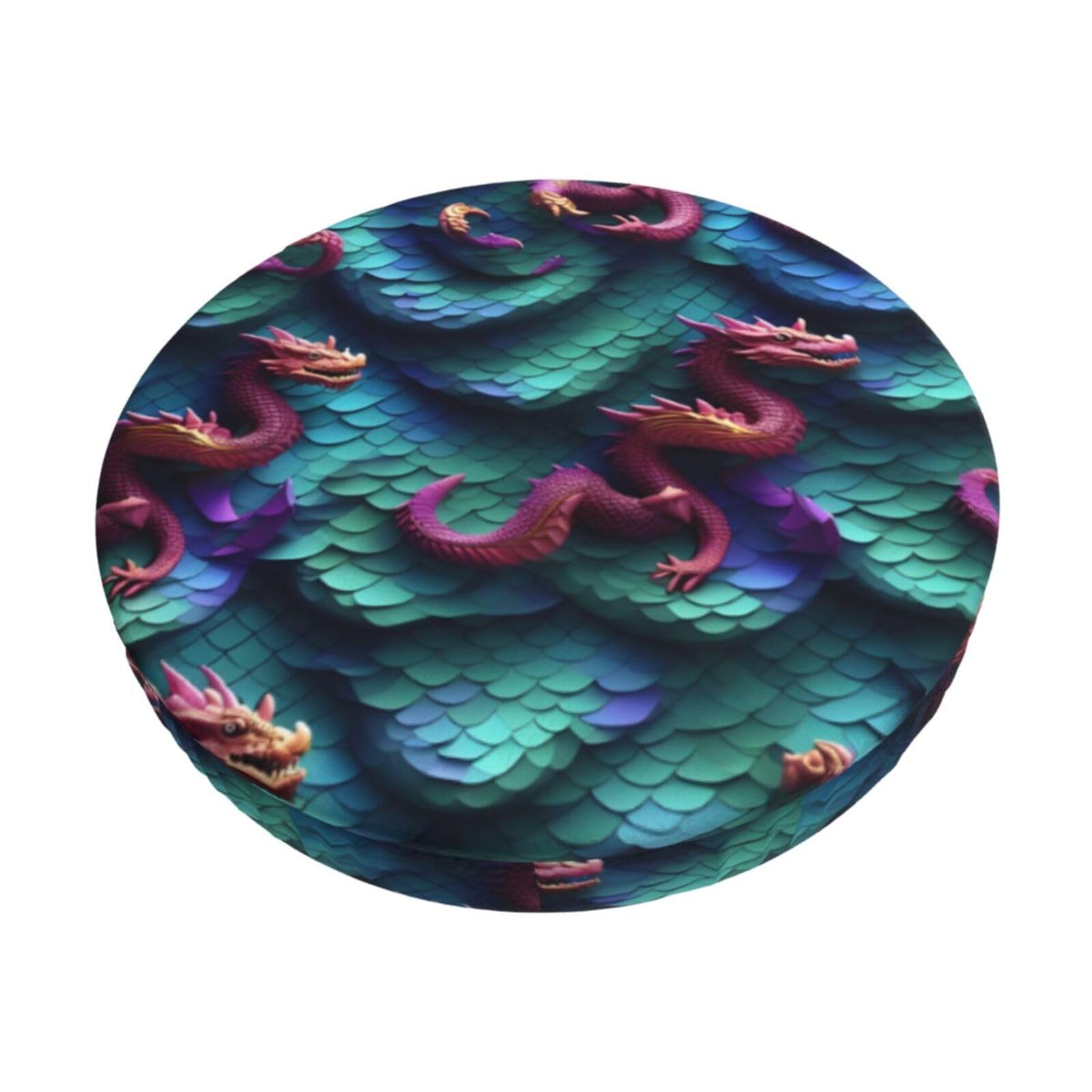 ACVnbm 3d Magical Dragon Scales Pattern Print Round Bar Chair Cushion Cover, Elastic Chair Protector For Kitchen Bar Dining
