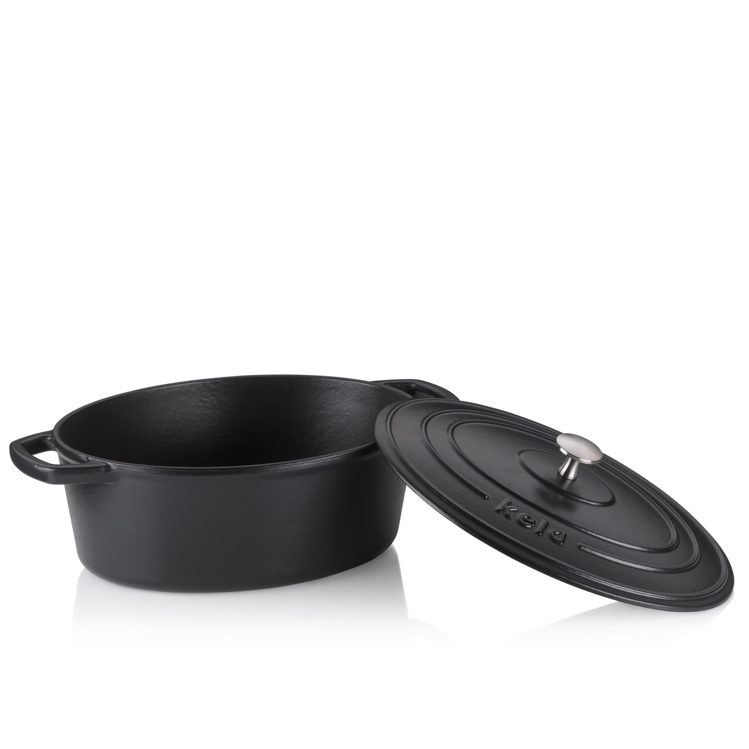 kela Cocotte en fonte ovale 4 litres, Dutch Oven CALIDO, Cuve en fonte à induction avec couvercle, émaillée, noire