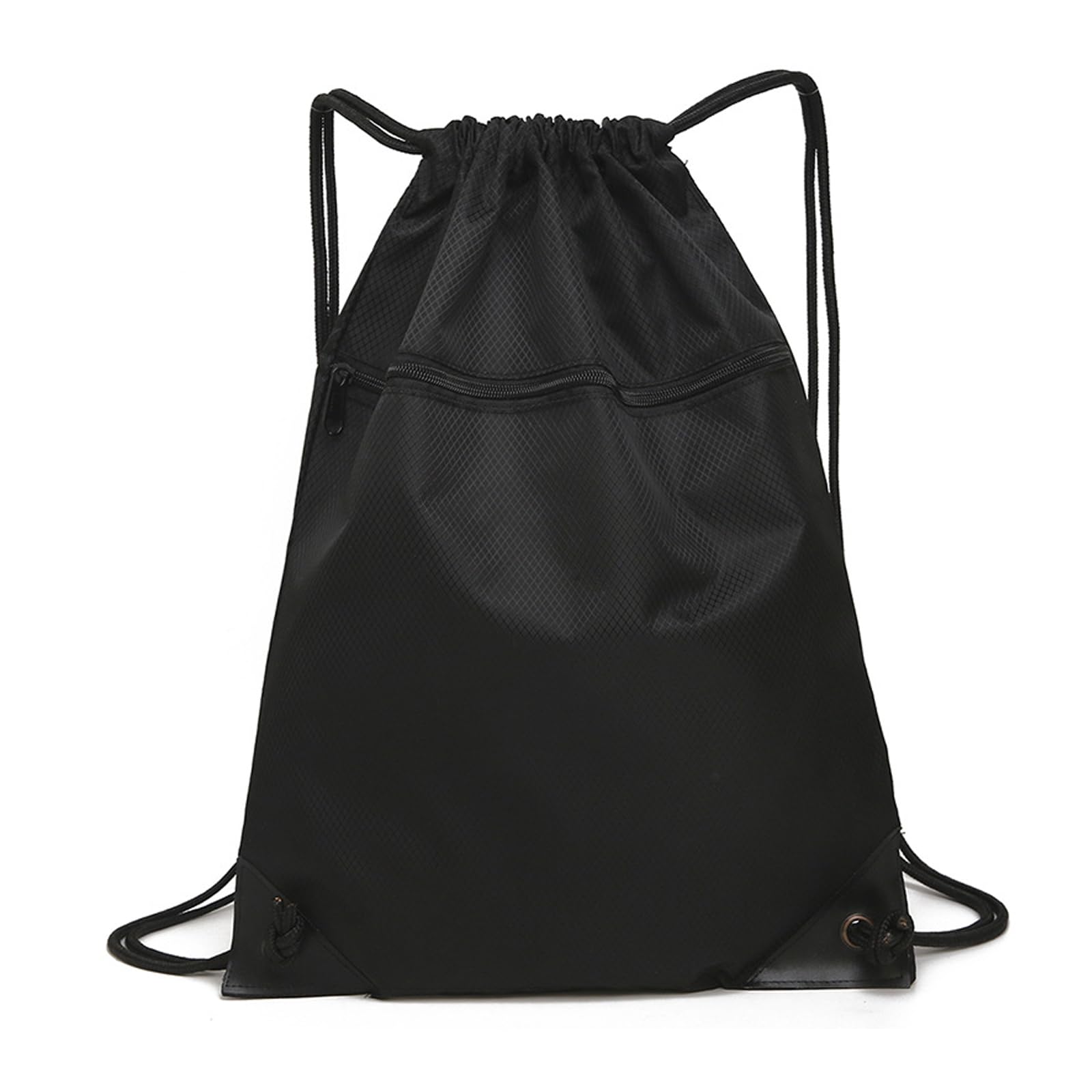 StilvollMao Drawstring Backpack, Gym Sackpack String Bag Drawstring Bag with Zip Pocket for Sports, Gym, Swimming (Black)