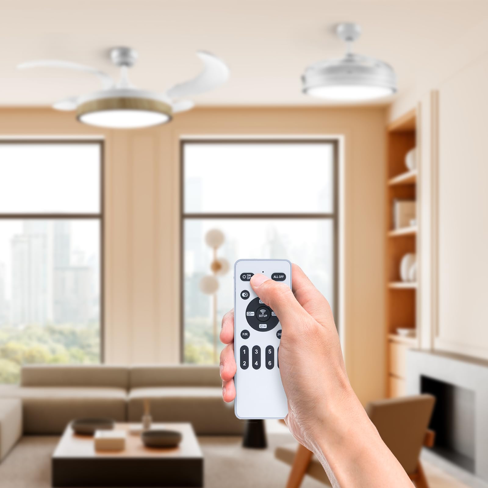 Ufesa Ventilador de Techo Seoul, Motor DC 40W, Silencioso y Eficiente, 106cm, Luz LED Integrada 48cm, 4 Aspas Retráctiles, 3 Tonos de Luz, 6 Velocidades, Temporizador, Mando a Distancia, Blanco/Madera