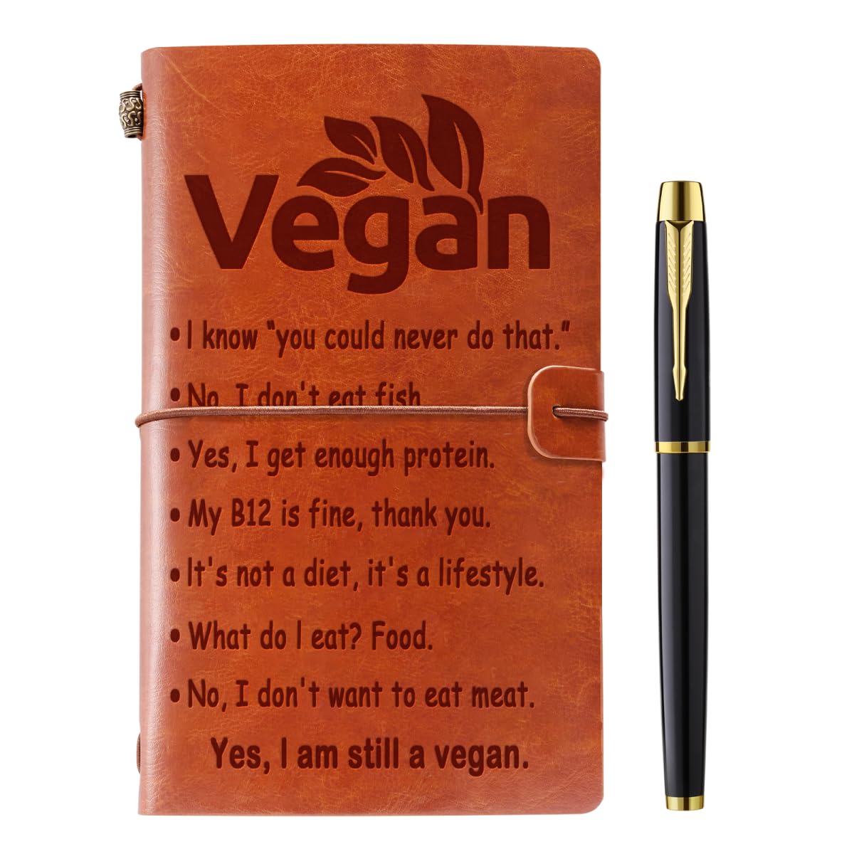 Diario de cuero vegano para apuntar tus recetas y rutinas en un cuaderno con humor