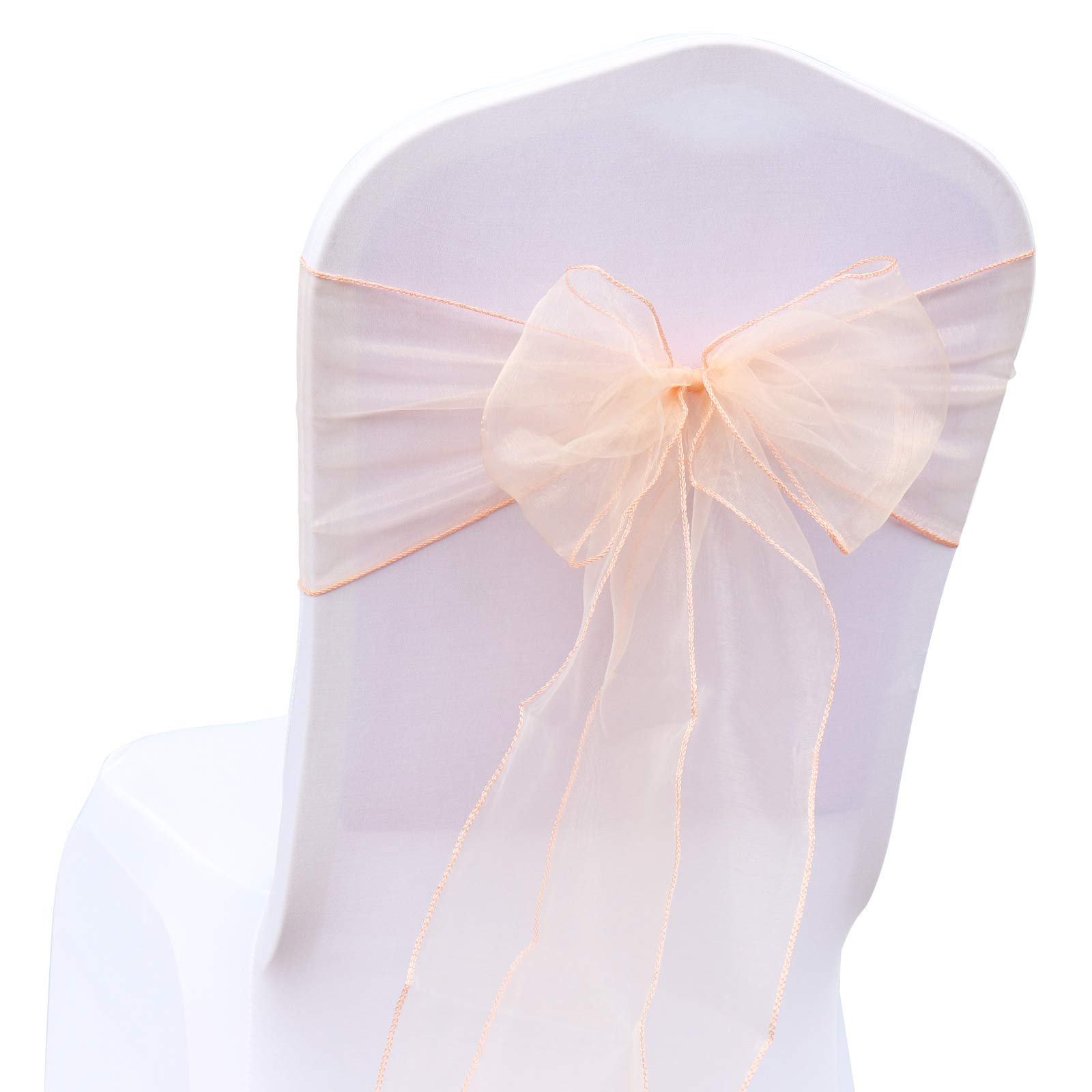 50 Stück Organza Stuhlschärpen Schleifenband transparentes Band 18x275cm Stuhllehne Streamer Sperrkante Krawatten Stuhlschleifen Hochzeit Jahrestag Party Bankett Event Empfang Deko Pfirsich