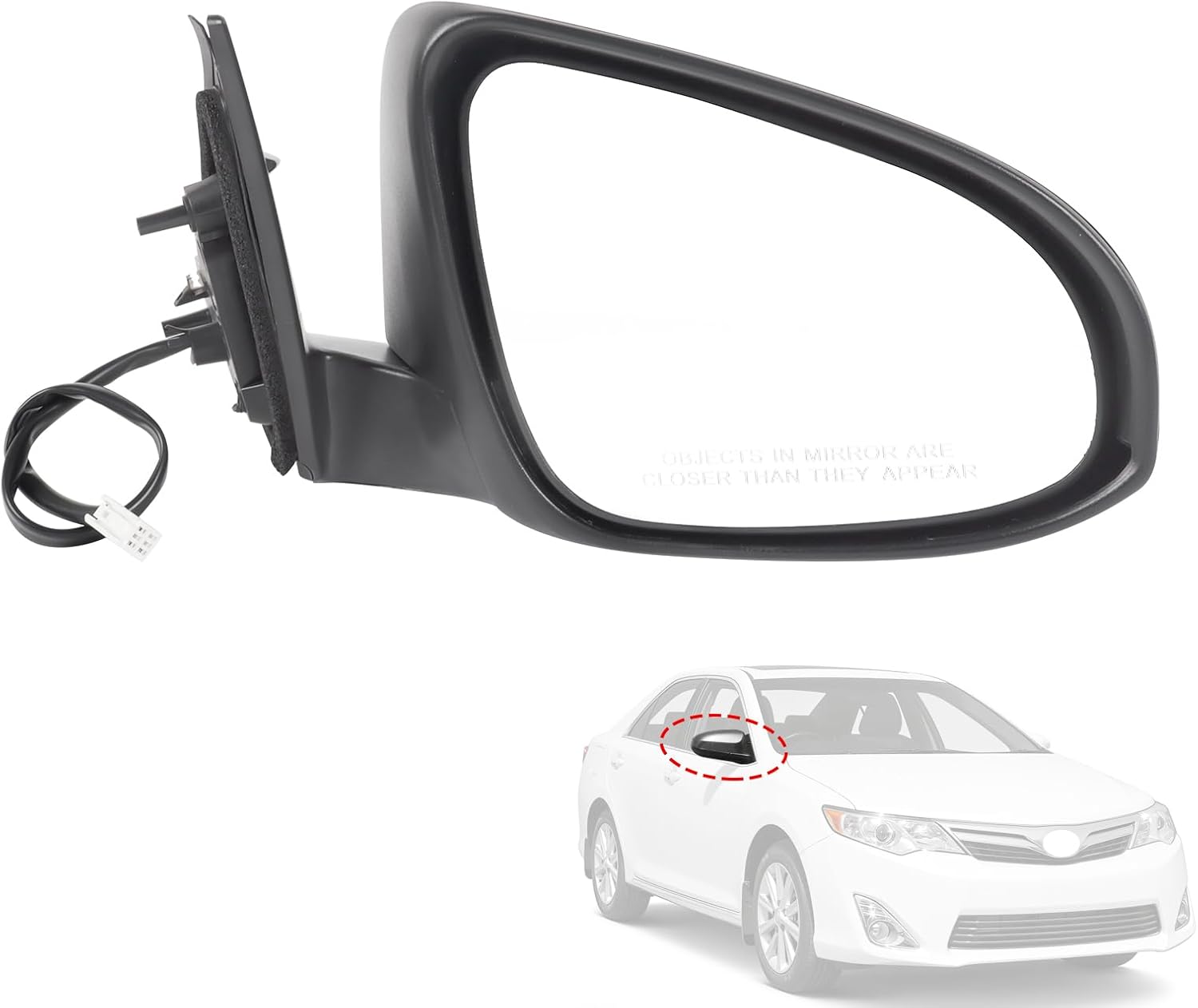 Door Mirror Right Passenger Side Replacement For Toyota Camry 2012 2013 2014, Replace TO1321275 8790806400, Black 3PINS