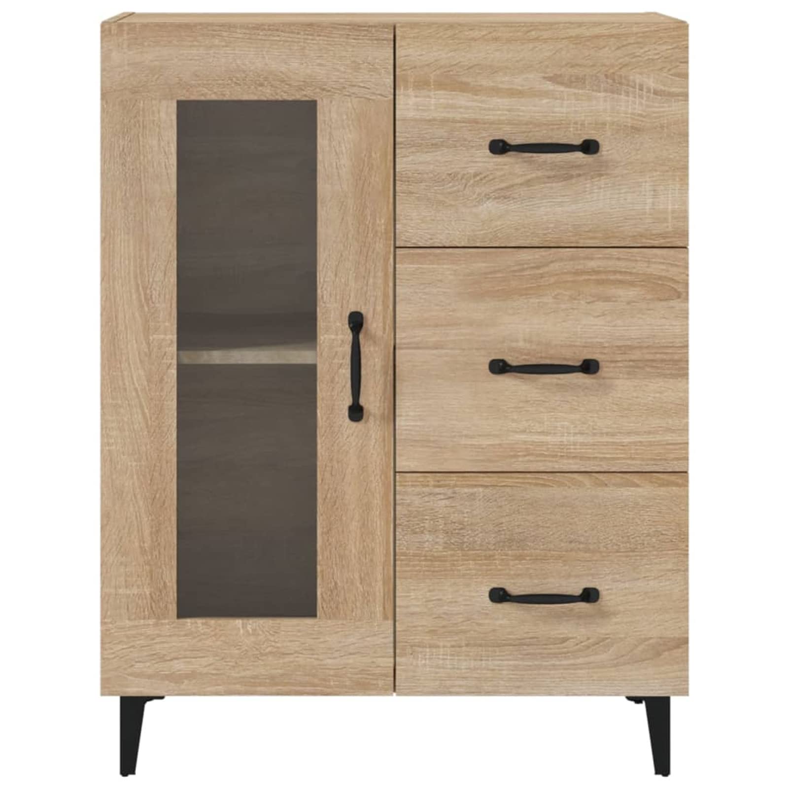 Gecheer Aparador Aparador Cocina Buffet para Comedor con Armarios Cajones Estantes Vitrinas Almacenaje Multiusos Mesa Consola Auxiliar Madera Color Roble 69,5x34x90 cm