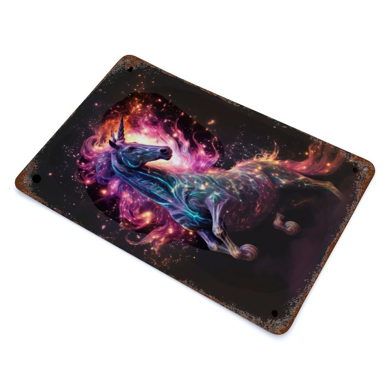 Neon Unicorn Loves Nebulae Rustic Tin Plaque 11.8"x7.9", Ideal for Cafe, Home Bar And Lounge Decor