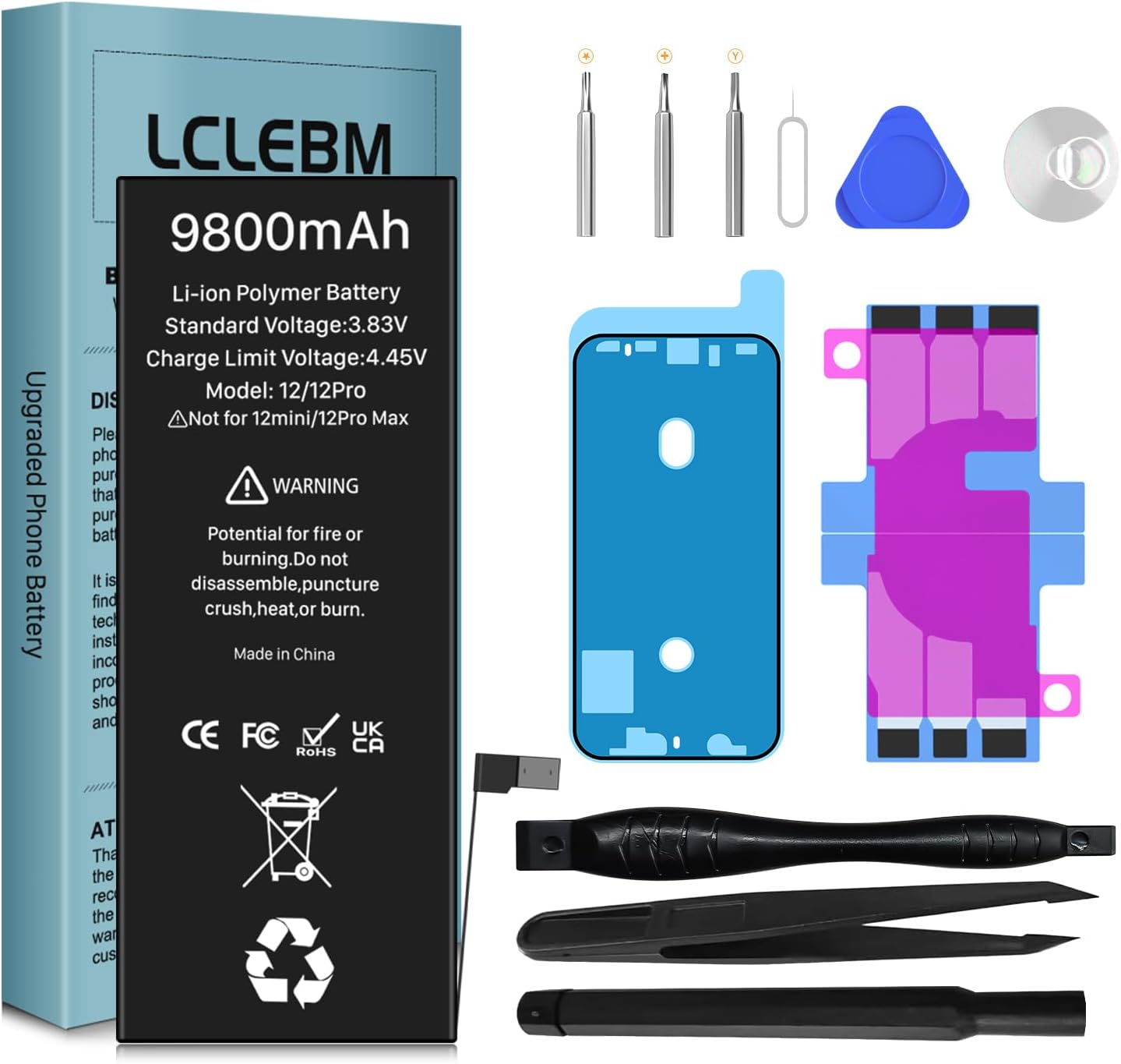 [9800mAh] Battery for iPhone 12/12 Pro, New Upgrade High Capacity Battery Replacement for iPhone 12/12 Pro, A2172,A2402, A2403, A2404, A2341, A2406, A2407, A2408 with Repair Tool Kit