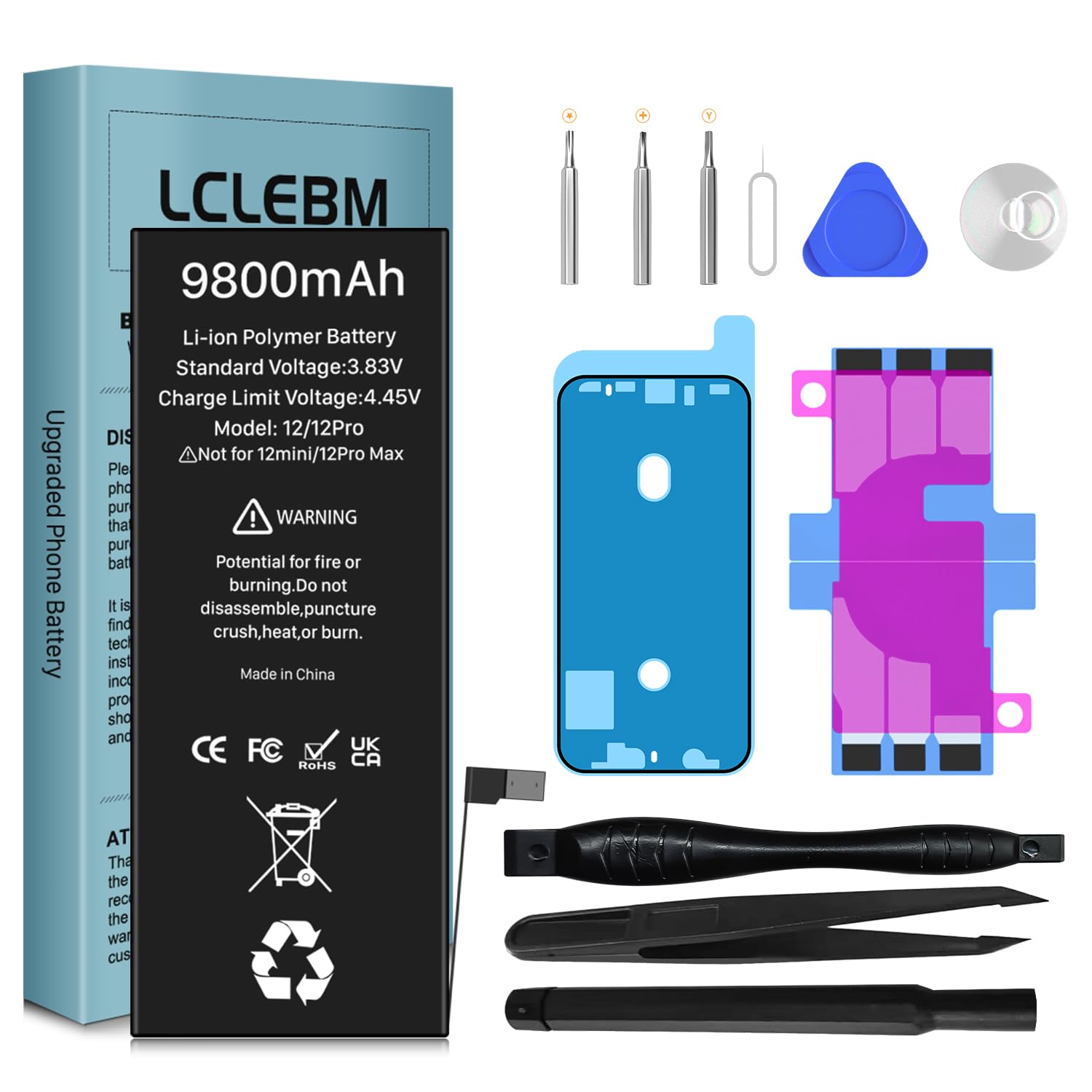 [9800mAh] Battery for iPhone 12/12 Pro, New Upgrade High Capacity Battery Replacement for iPhone 12/12 Pro, A2172,A2402, A2403, A2404, A2341, A2406, A2407, A2408 with Repair Tool Kit