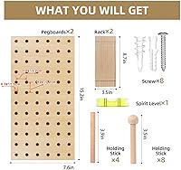 Vista 4 de Tablero de Clavijas de Madera Beige Expositor Modular Tablero de Clavijas de Madera Combinación Organizador de Pared Almacenamiento Ganchos de Pared