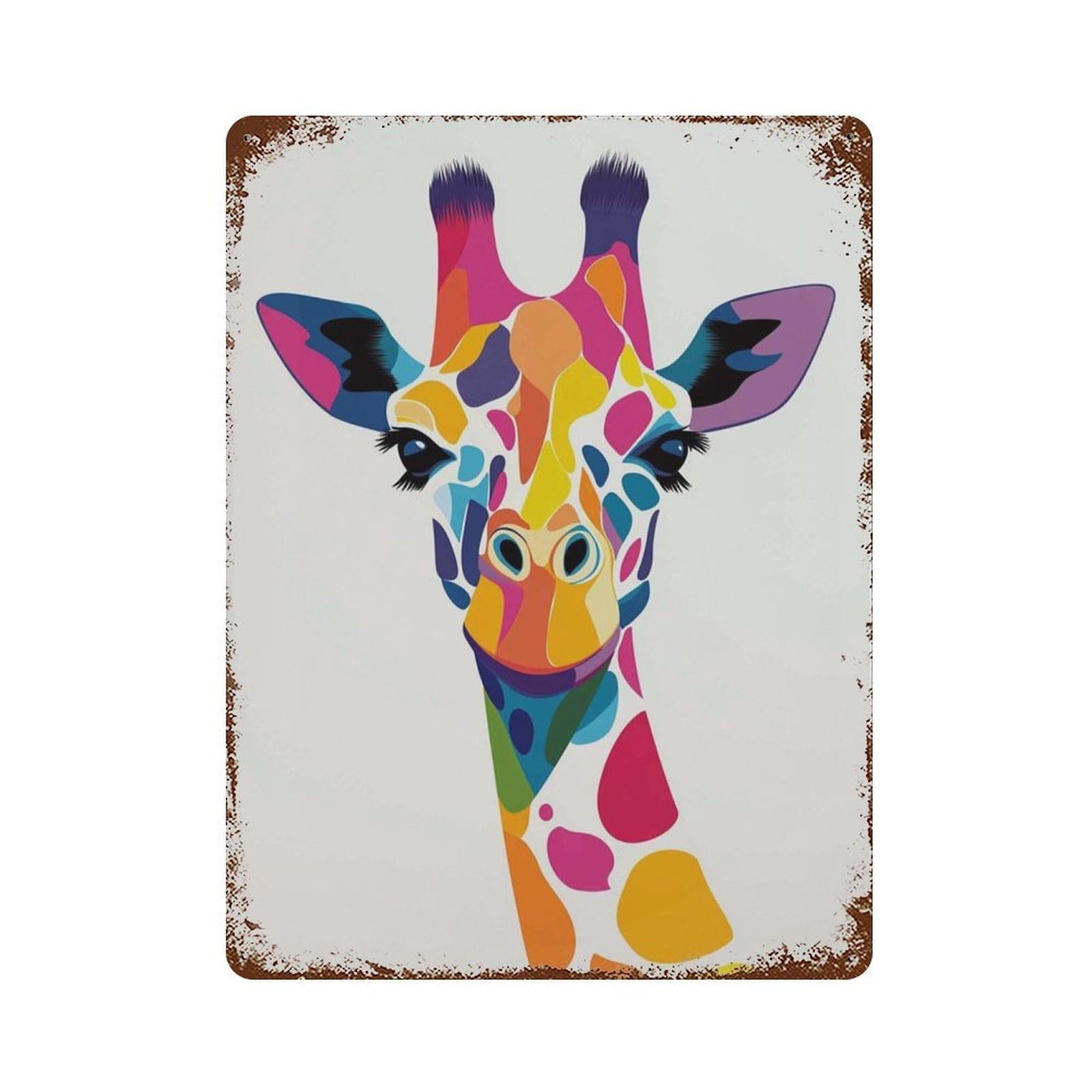 xiaoxiaoshen Colorful Giraffe Abstract Animal Bright And Bold Portrait Modern Wildlife Vibran Wall Decor Art Metal Tin Poster Modern Home Decor Art Home Bar Shop Decorations Vintage Sign 40x30cm