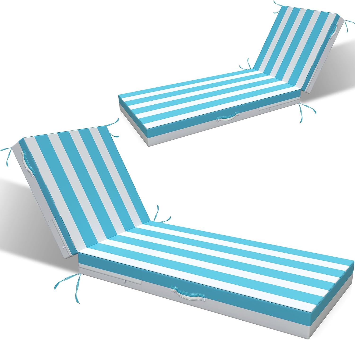 L'AGRATY Outdoor Lounge Chaise Cushion: 72x21x3 Inch Waterproof Lounge Chair Cushion for Outdoor Furniture with Fade Resistant Removable Cover - Patio Cushions for Pool Lawn Deck(Blue White 2Pcs)