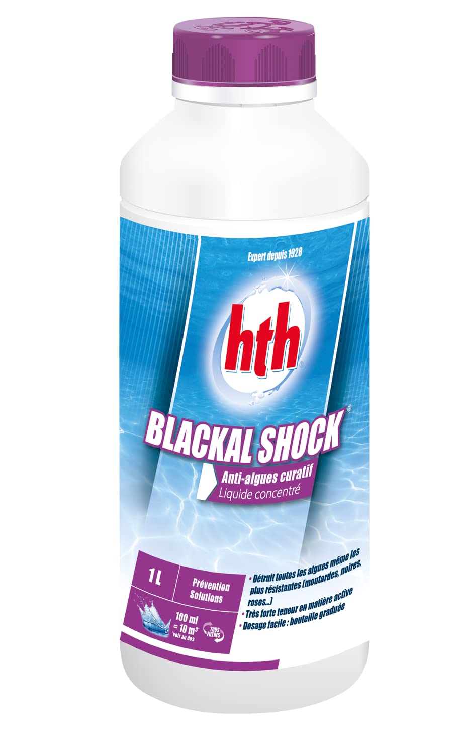 HTH BLACKAL Shock Liquide - 1L | Anti-Algues Curatif Choc - Concentré + 10 Tests HPS OFFERTS 6 en 1