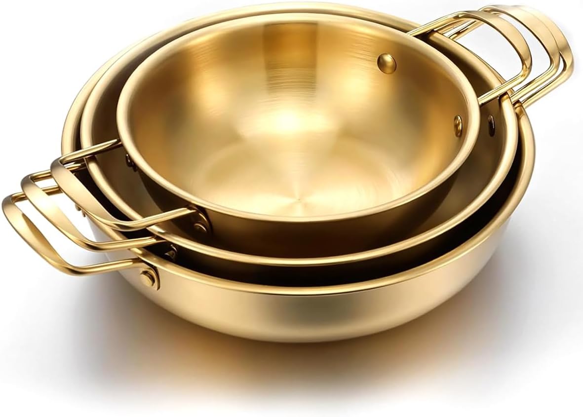 Korean Ramen Pot, 3 Pack Ramen Noodle Pot With Handles Stainless Steel Everyday Pan Noodle Soup Pots For Soup, Noodle, Pasta, Home And Outdoor, Dishwasher Safe, Size 7", 8.7", 9.5"