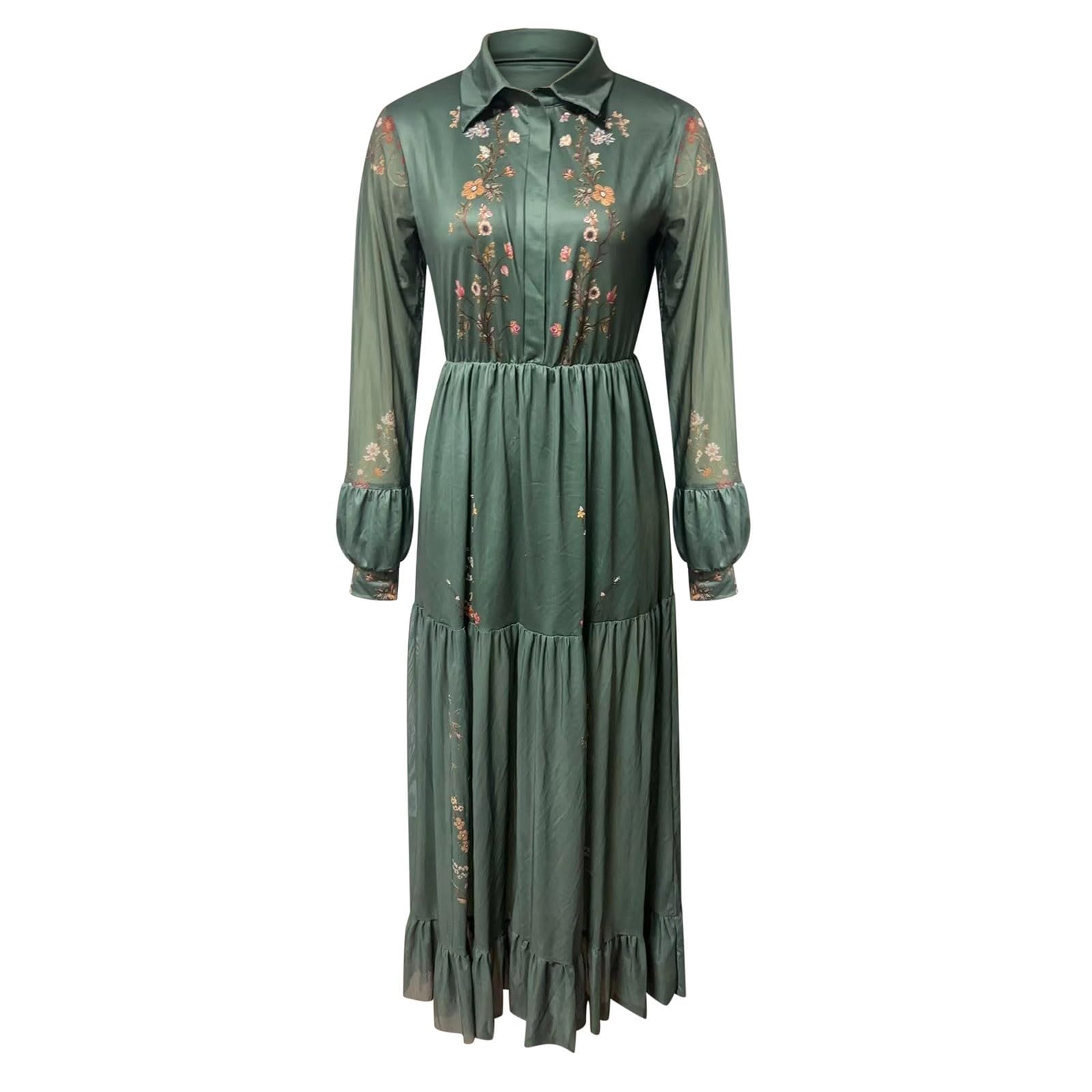 Générique Sukienka damska Plus Size Jesienna Ceremonia Koktajlowa Wieczór Bohemian Kwiatowa Sukienka Midi Długi rękaw Dekolt V Modny Casual Modern Chic A47