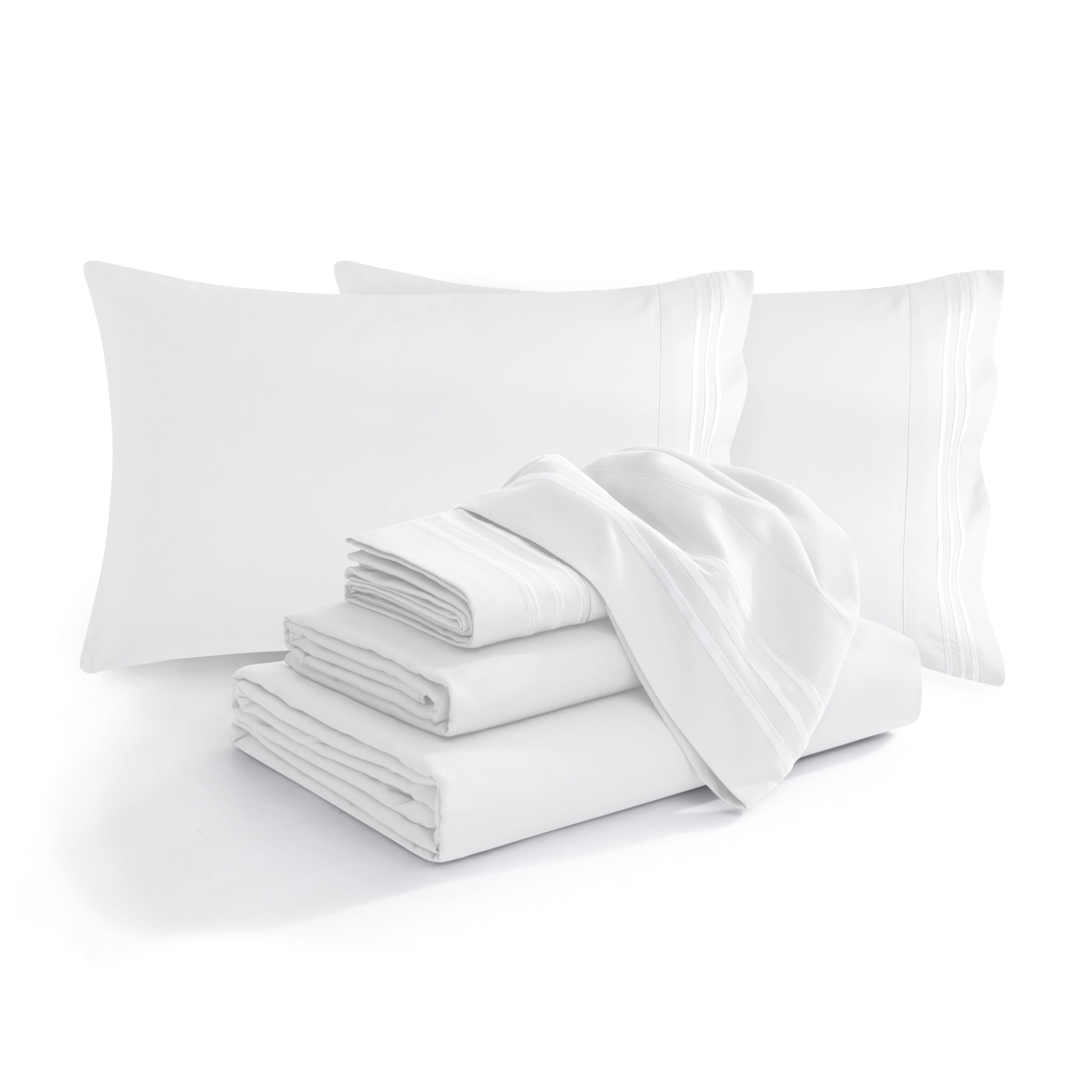 Elegant Comfort Luxury Soft 1500 Premium Hotel Quality Microfiber Wrinkle and Fade Resistant Cozy 6-Piece Bedding Set, Easy All Around Elastic Fitted Sheet, Deep Pocket, King, White