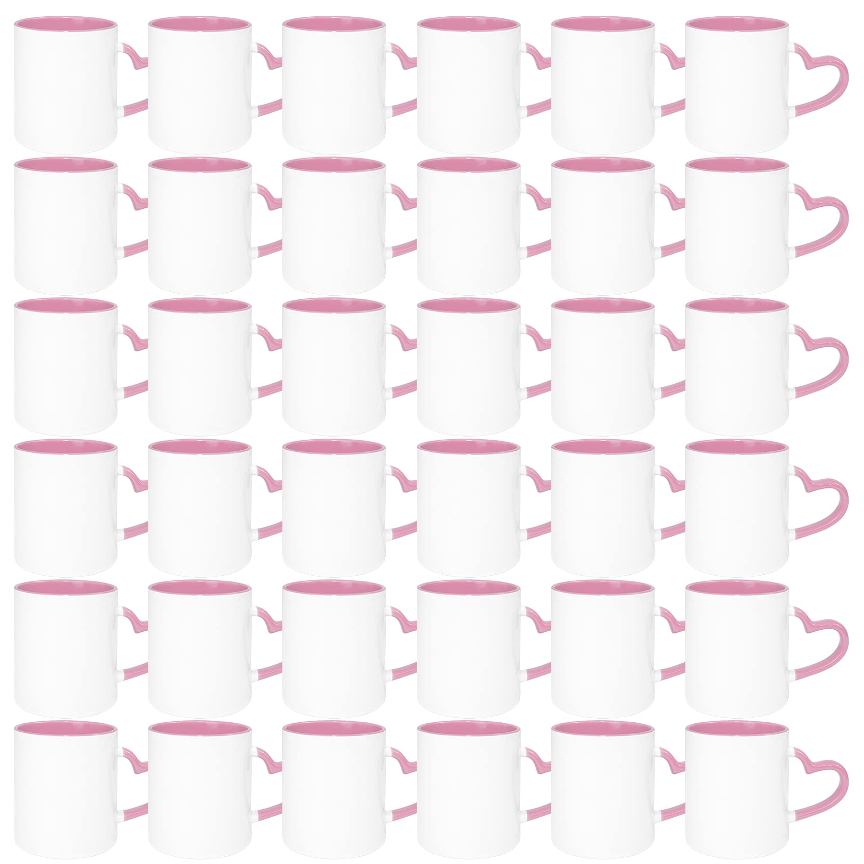 MR.R 11oz Sublimation Blank Coffee Mugs,Cup Blank White Mug Cup with Pink Color Mug Inner and Heart Handle,Set of 36