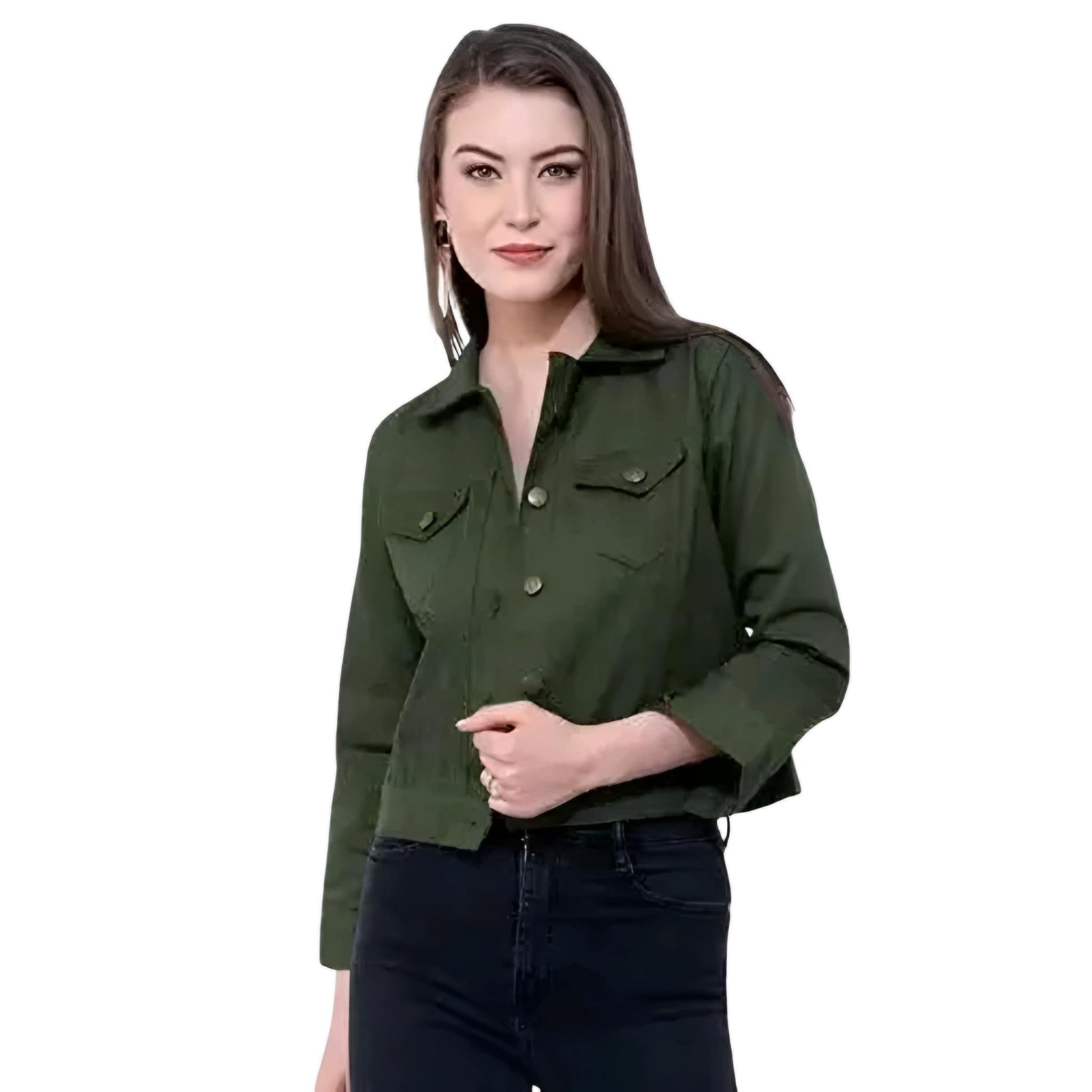 Luxurious Denim Crop Rough Jacket For Womenamr-DENIM-JACKET-MEHNDI/M, Green-picture-43