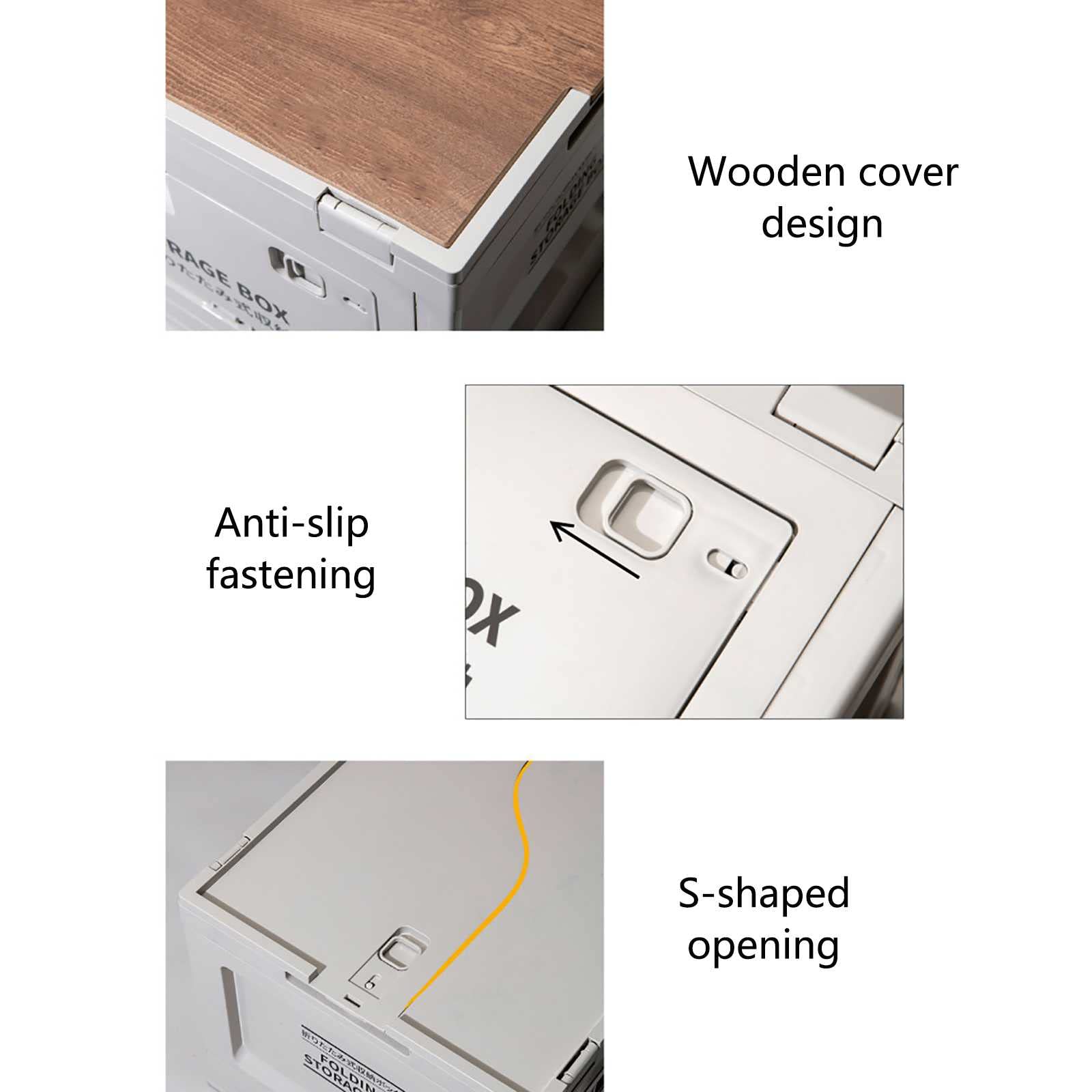 Zusammenklappbare Aufbewahrungsbox mit Holzdeckel, 50 l großer zusammenklappbarer Outdoor-Behälter, Camping-Box, Camping-Organizer, Faltbox, für Camping, Autoaufbewahrung, Haussort
