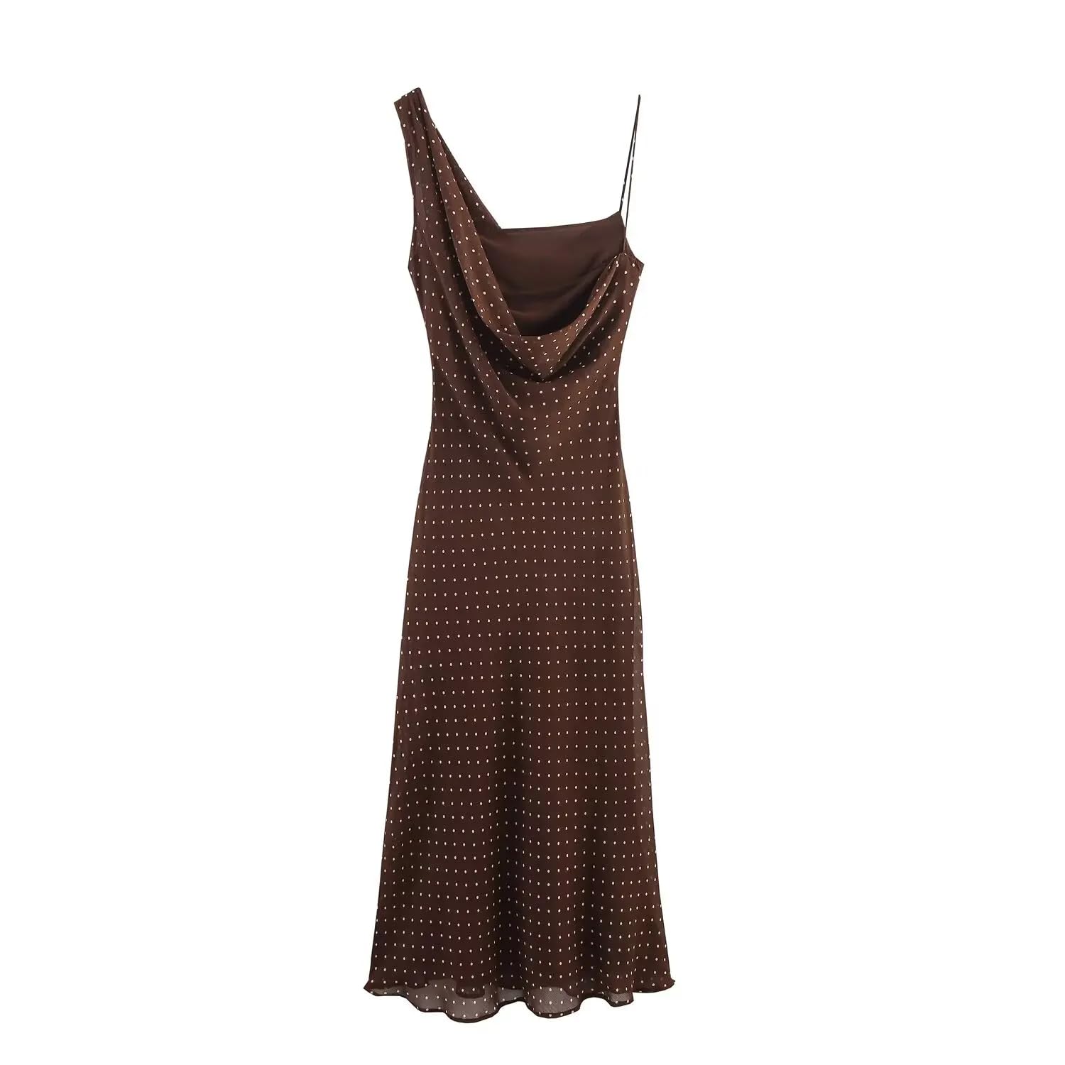 Temperamento Ropa Femenina de otoño Cuello Plisado Vestido asimétrico de Lunares